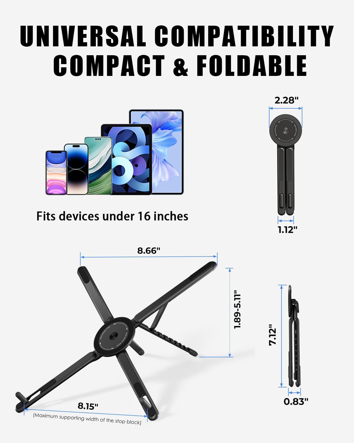 GENTERUN 3-in-1 laptop stand with magnetic phone holder, adjustable aluminum riser for MacBook and iPhone with MagSafe