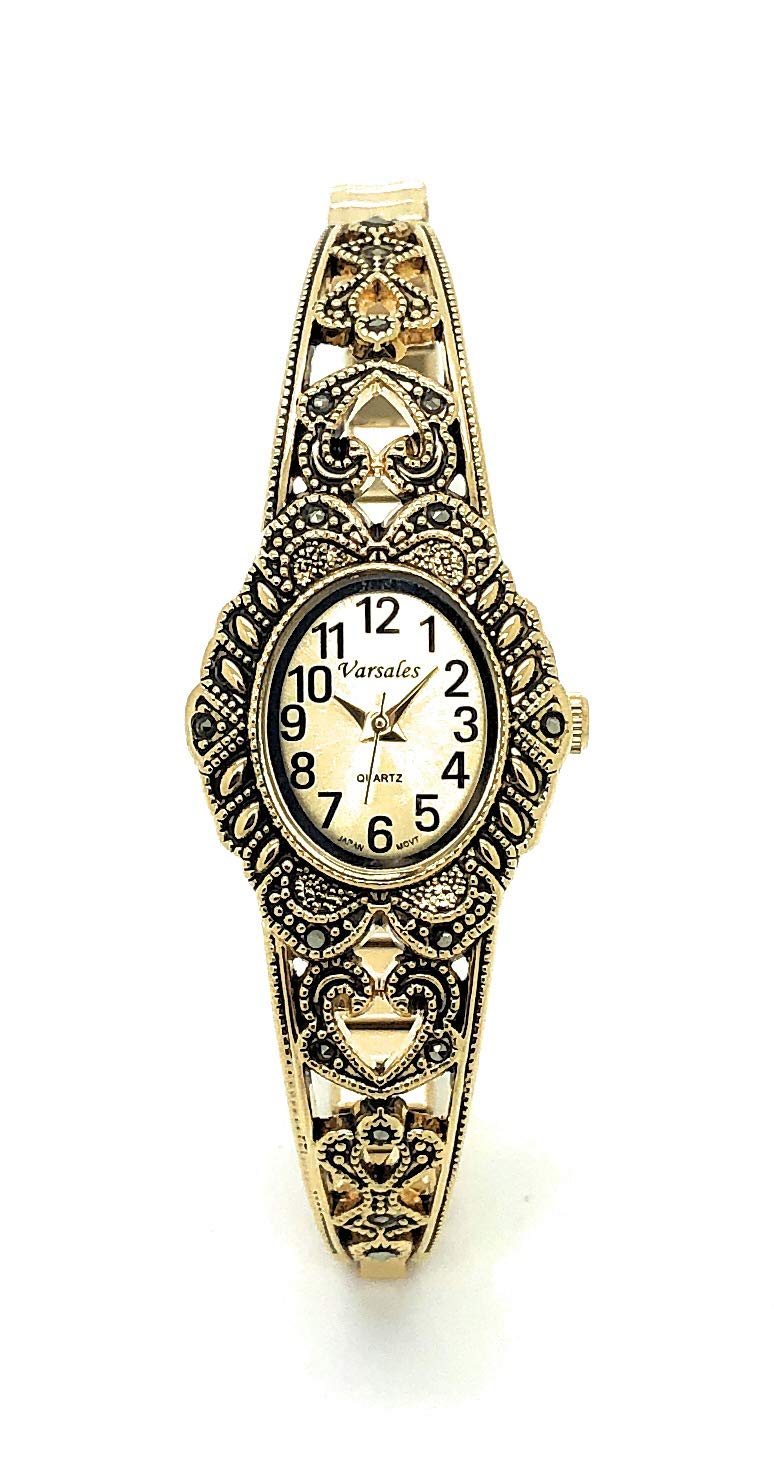 VERSALES Ladies Elegant Oval Marcasite Stretch Elastic Band - VERSALES Official Imagery - 1