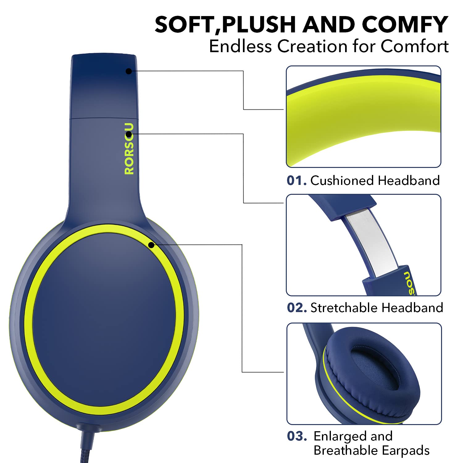 RORSOU R10 Over-Ear Headphones with Microphone, Lightweight Foldi - RORSOU Official Product View 4