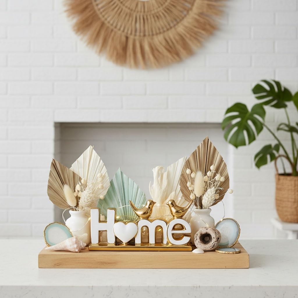 Ceramic Home Letter Sign with Bird Statues Modern White Gold - GAOSHENG Official Imagery - 5