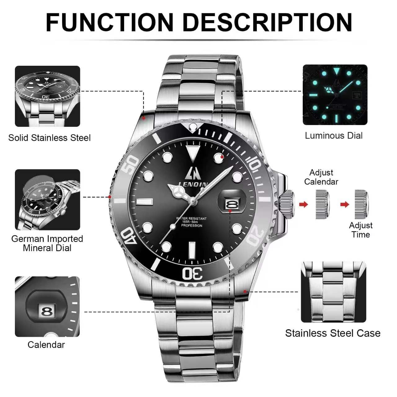 LN LENQIN Mens Watches Stainless Steel Waterproof Watch for Men - View 7
