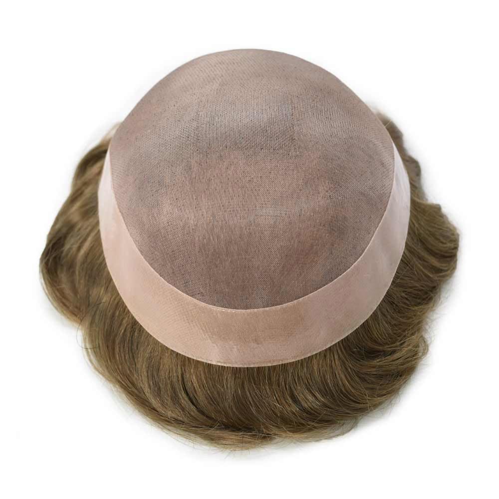 Curve Hair Mens Toupee Human Hair Piece Replacement System Monofilament Wig Hair Unit for Men Durable Poly Coated Mens Hairpiece (#18 Medium Blonde, 6"X9")