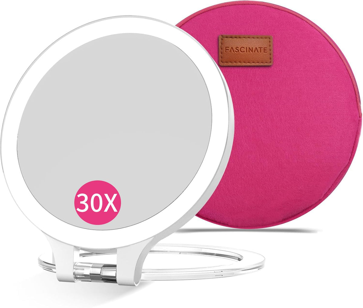 Travel 30X 1X Magnifying Mirror with Light Double Sided - FASCINATE Official Imagery - 1