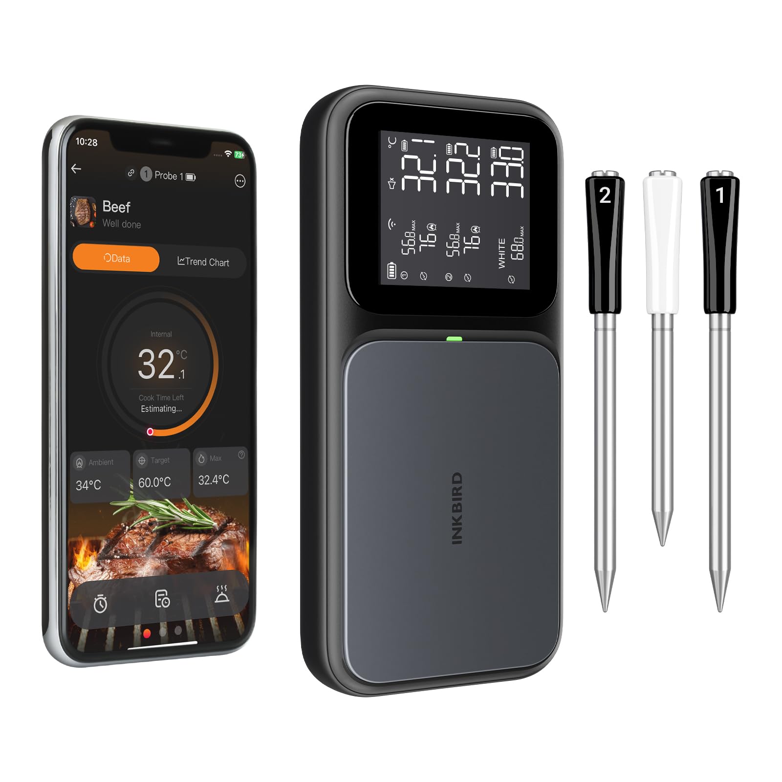 3-Probe Wireless Meat Thermometer with WiFi & Bluetooth, 5-in-1 - Product Imagery