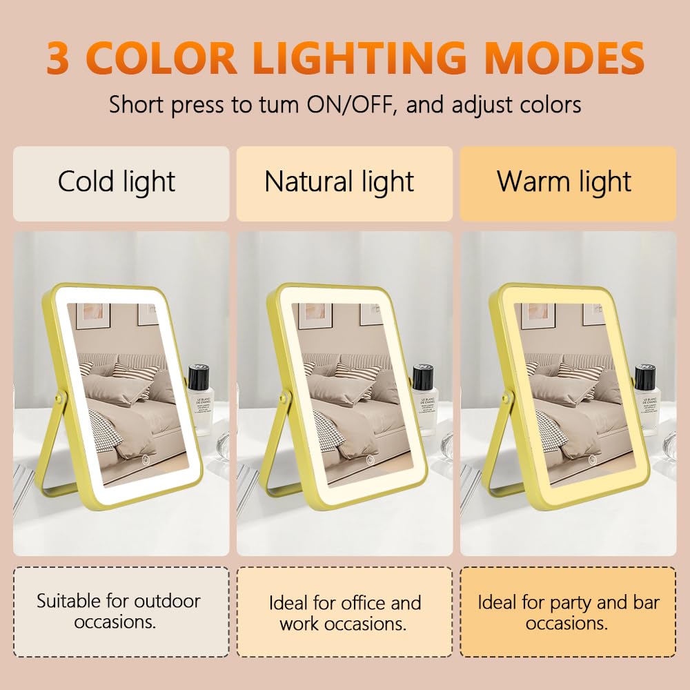 YEKKOPT Gold Rechargeable Makeup Mirror with Lights LED - YEKKOPT Official Imagery - 6