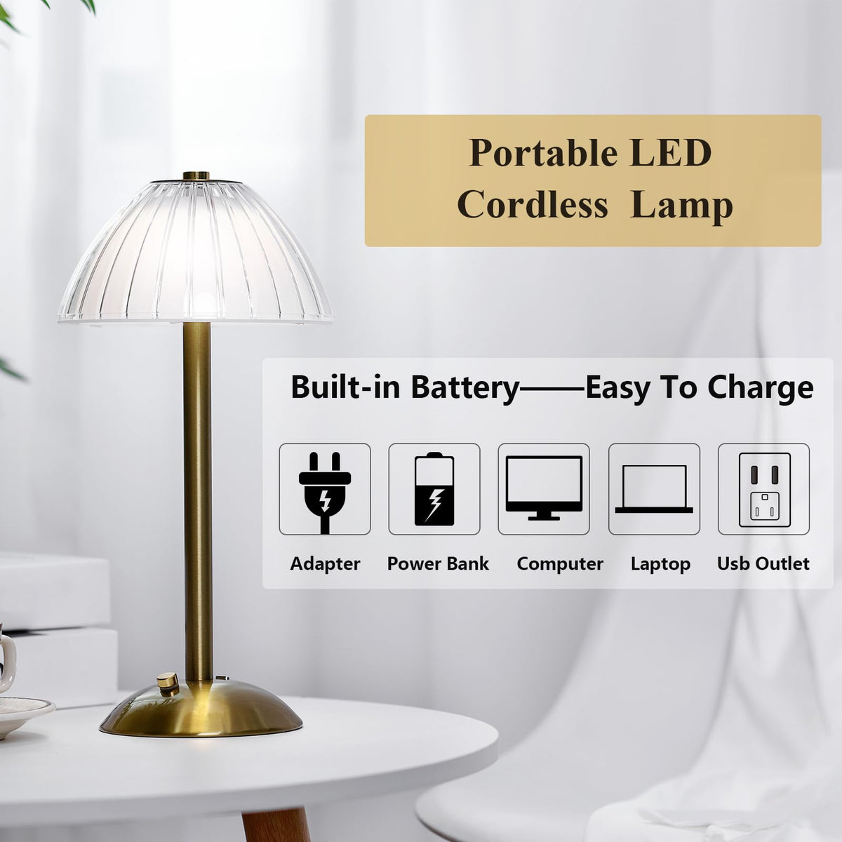 Liliful 2 Pcs Cordless Table Lamp LED Touch Gold Mushroom - Liliful Official Imagery - 4