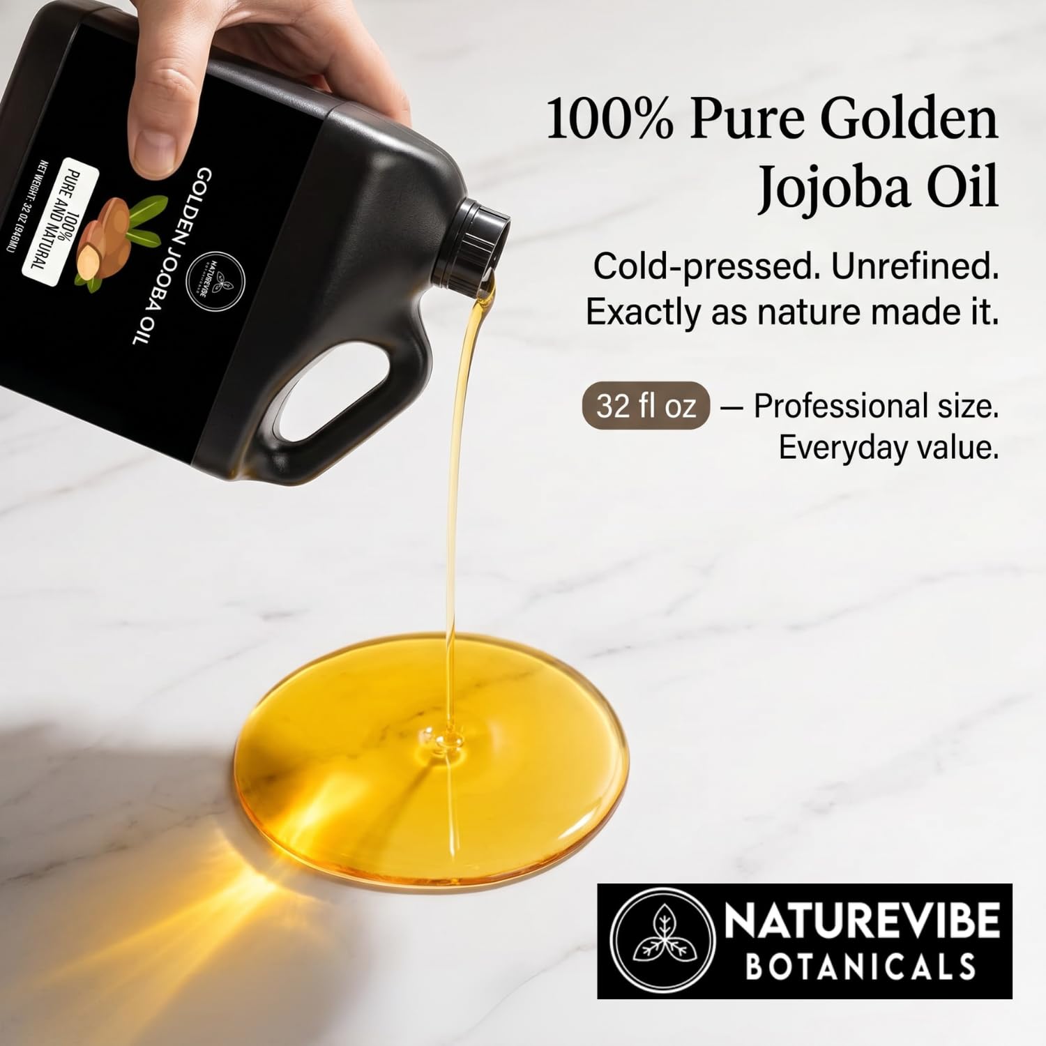 Naturevibe Botanicals Golden Jojoba Oil 32 oz 100 Pure Cold - Naturevibe Botanicals Official Imagery - 4