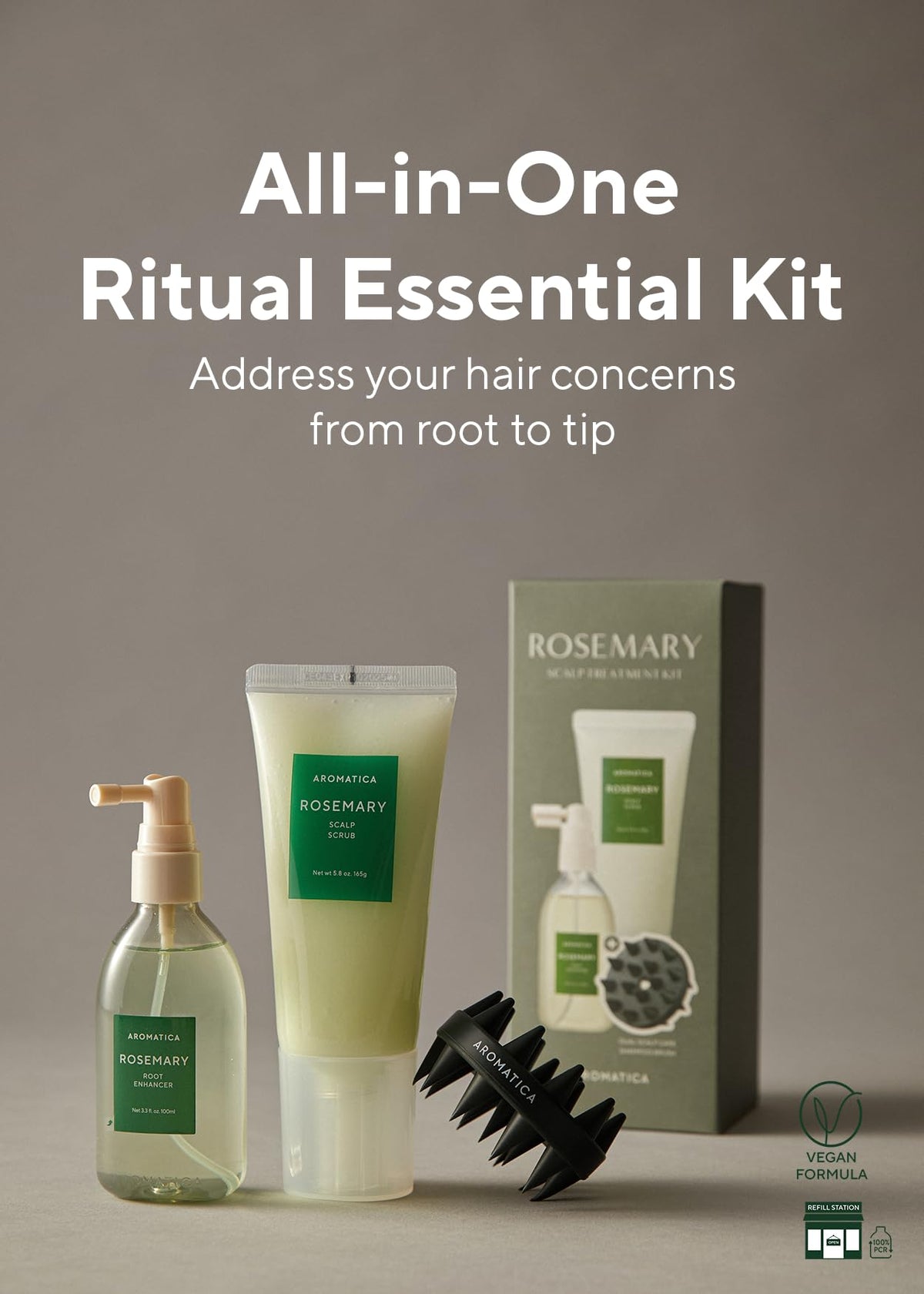 AROMATICA Rosemary Scalp Care Gift Set with Dual Brush - AROMATICA Official Imagery - 3