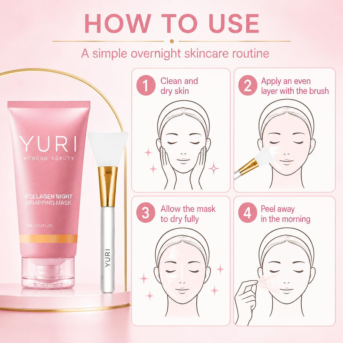 Official YURI Collagen Overnight Wrapping Peel Off Face Mask - BIeue Soothe Official Imagery - 4