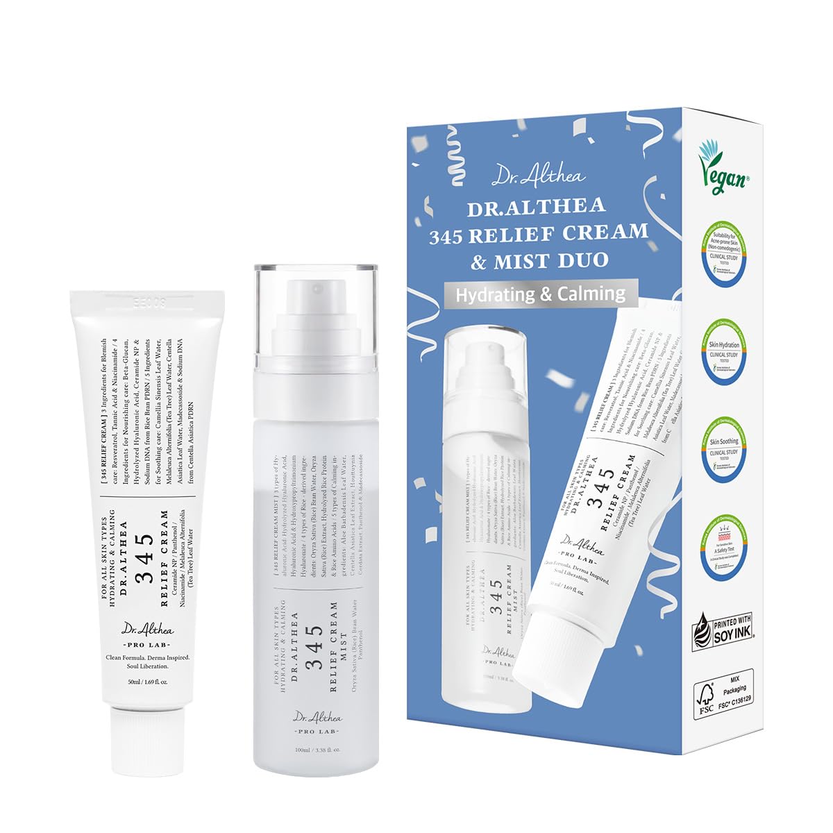 Dr.Althea 345 Relief Cream and Mist Duo set, Korean skincare products with soothing, hydrating formulas for healthy skin.