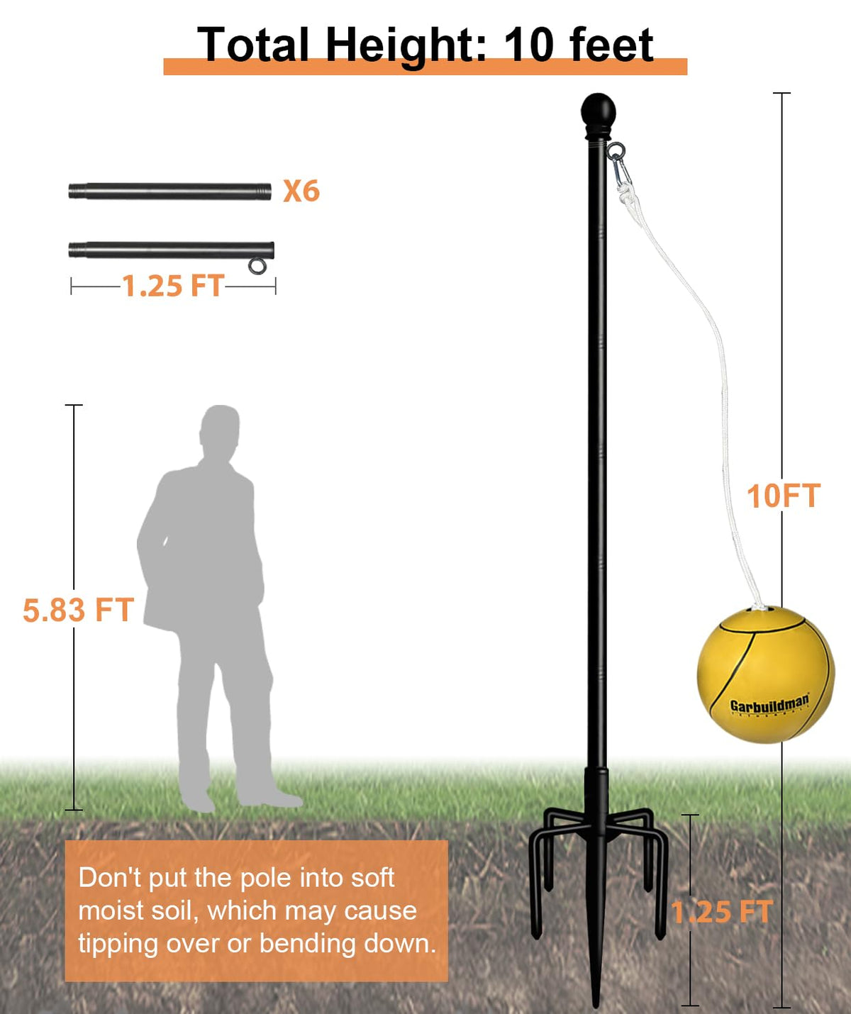 Tetherball Set with Ball Rope for Outdoor Backyard - Garbuildman Official Imagery - 4