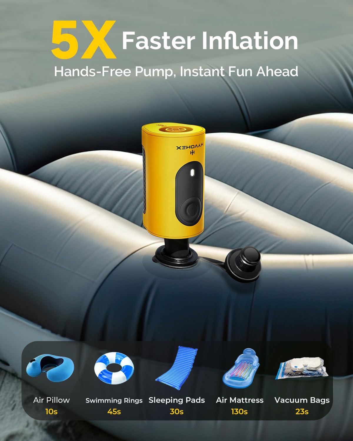 HYVOHEX Portable Air Pump for Inflatables, 4000mAh Ultra Fast Air Matt - View 3