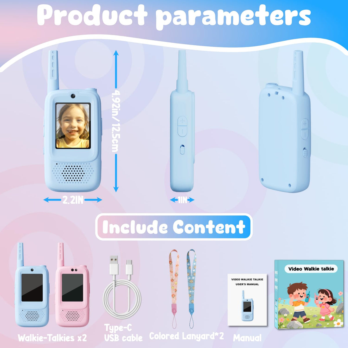 Video Walkie Talkies for Kids Handheld 2 Pack Rechargeable - ANBURI Official Imagery - 7