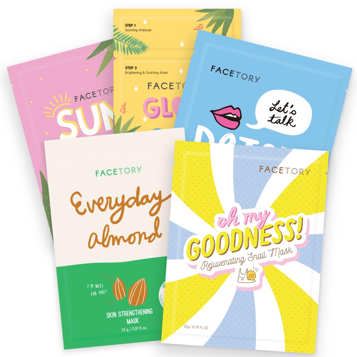 FACETORY Favorite 5 Korean Face Mask Variety Pack, Glass Skin - FACETORY