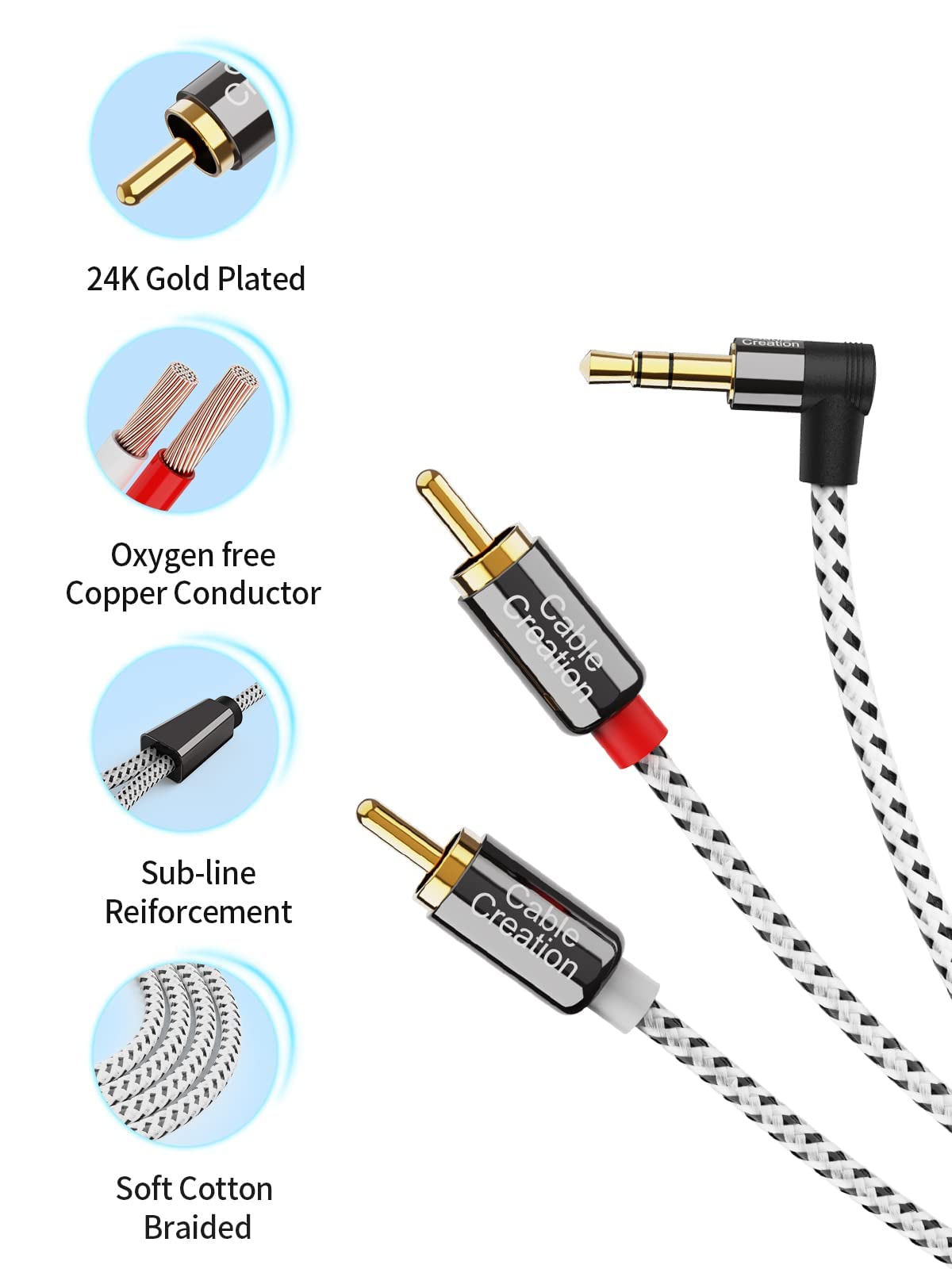 CableCreation 3.5mm to RCA Cable 10FT, Angle 3.5mm to 2RCA Audio - CableCreation Official Product View 5