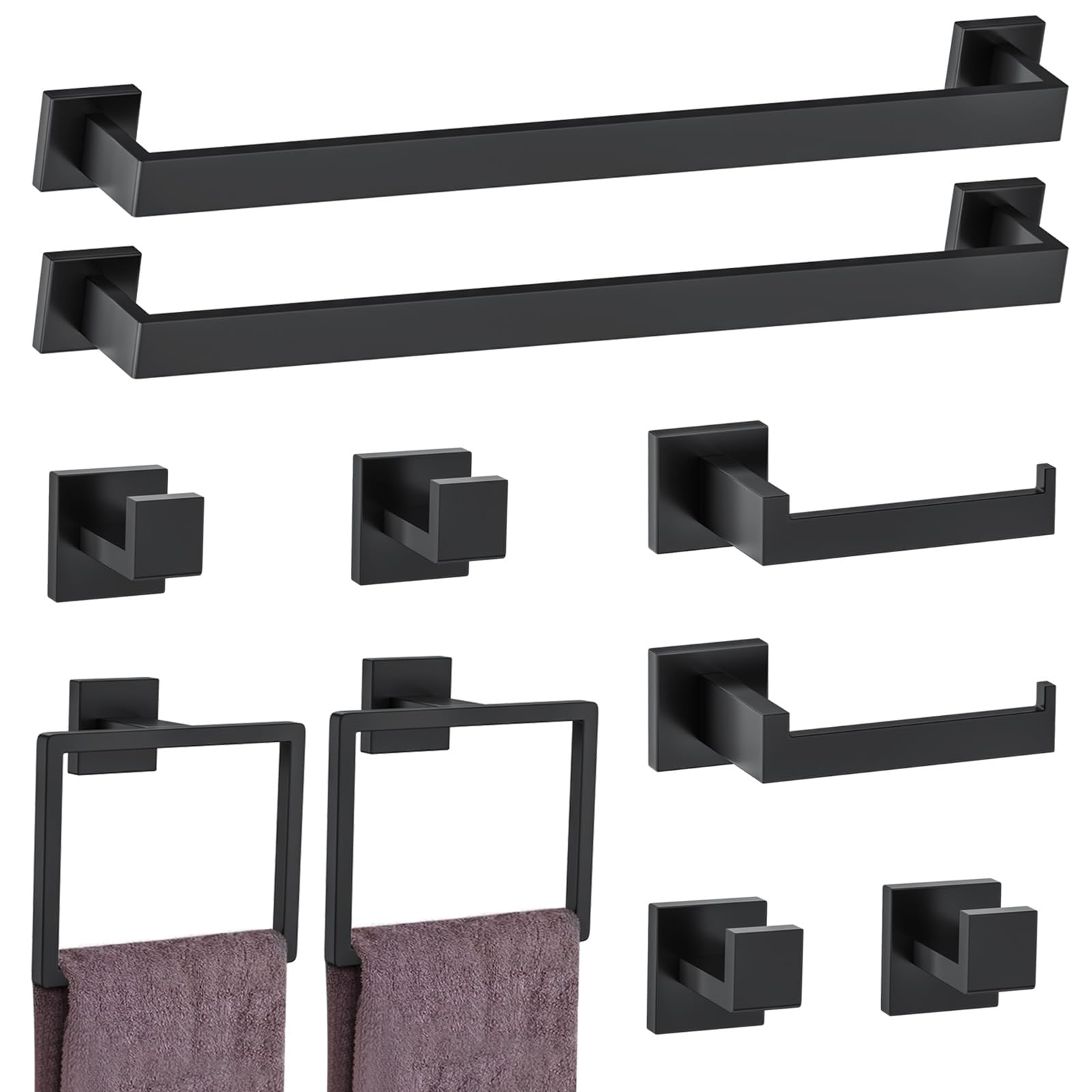 10 Piece Matte Black Bathroom Hardware Accessories Set Black - Woekme Official Imagery - 2