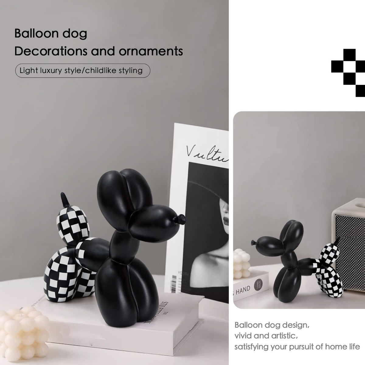 Black and White Checkered Racing Car Pattern Balloon Dog - Notakia Official Imagery - 5