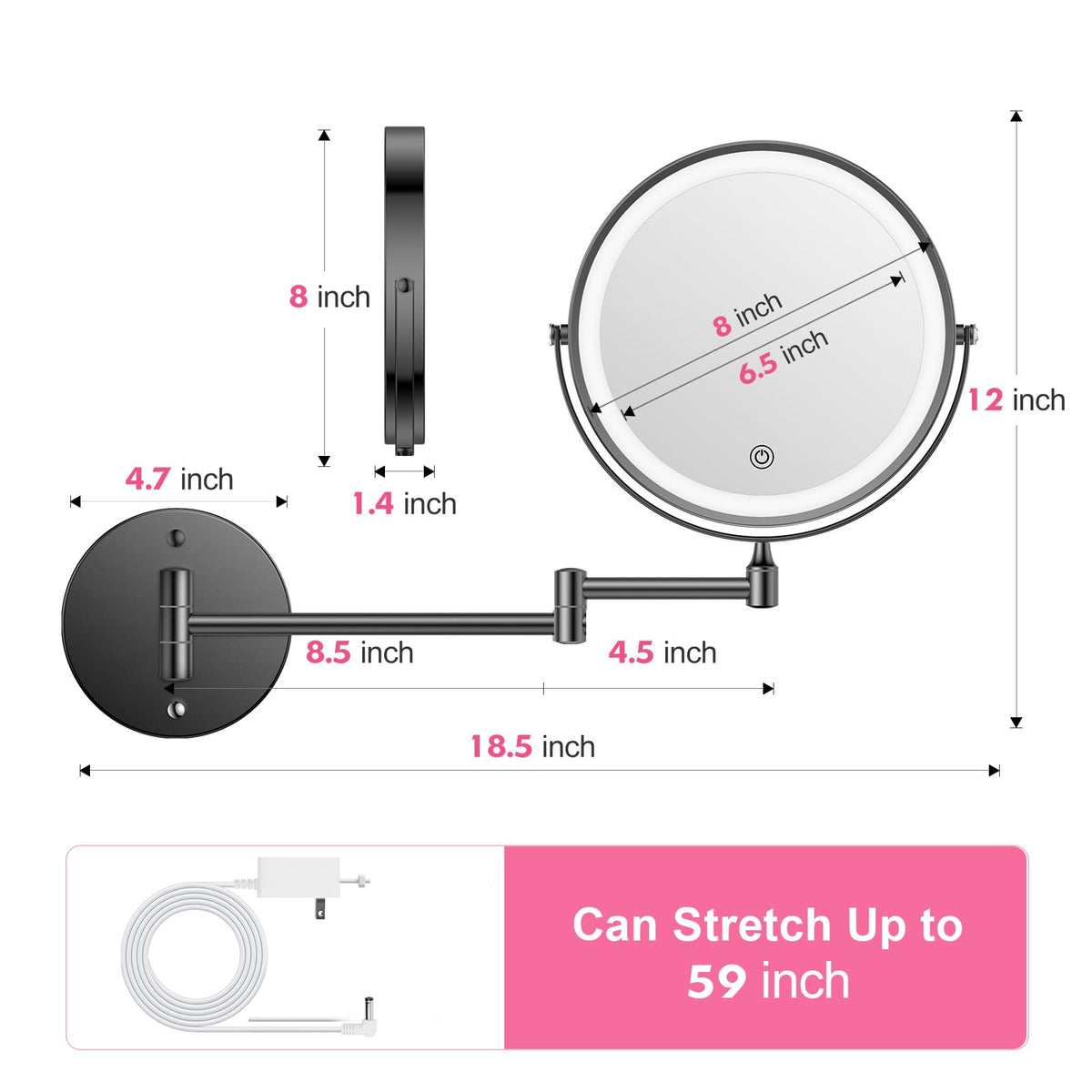 8 Rechargeable Wall Mounted Makeup Mirror with Lights - FASCINATE Official Imagery - 3