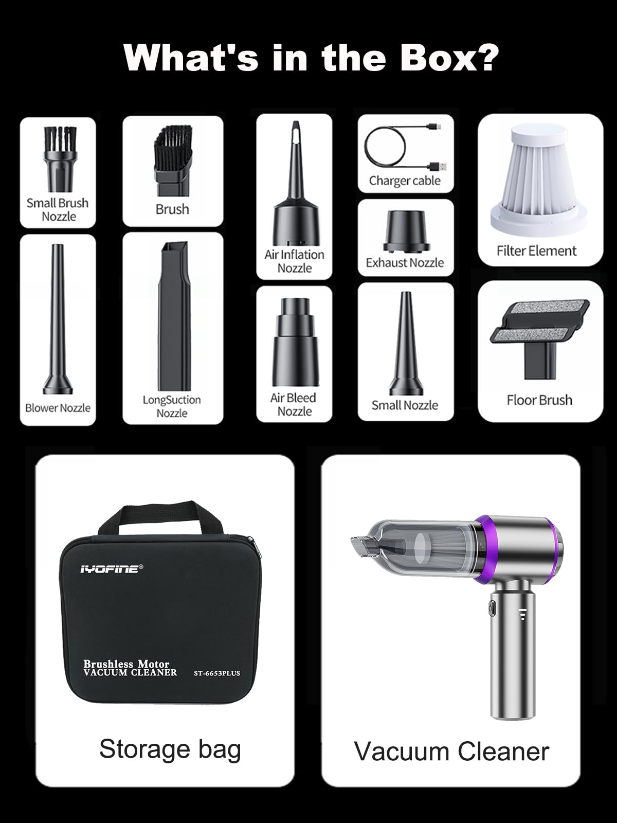IYOFINE Car Vacuum Cleaner, Cordless Handheld Mini Strong Air Dus - IYOFINE Official Product View 8