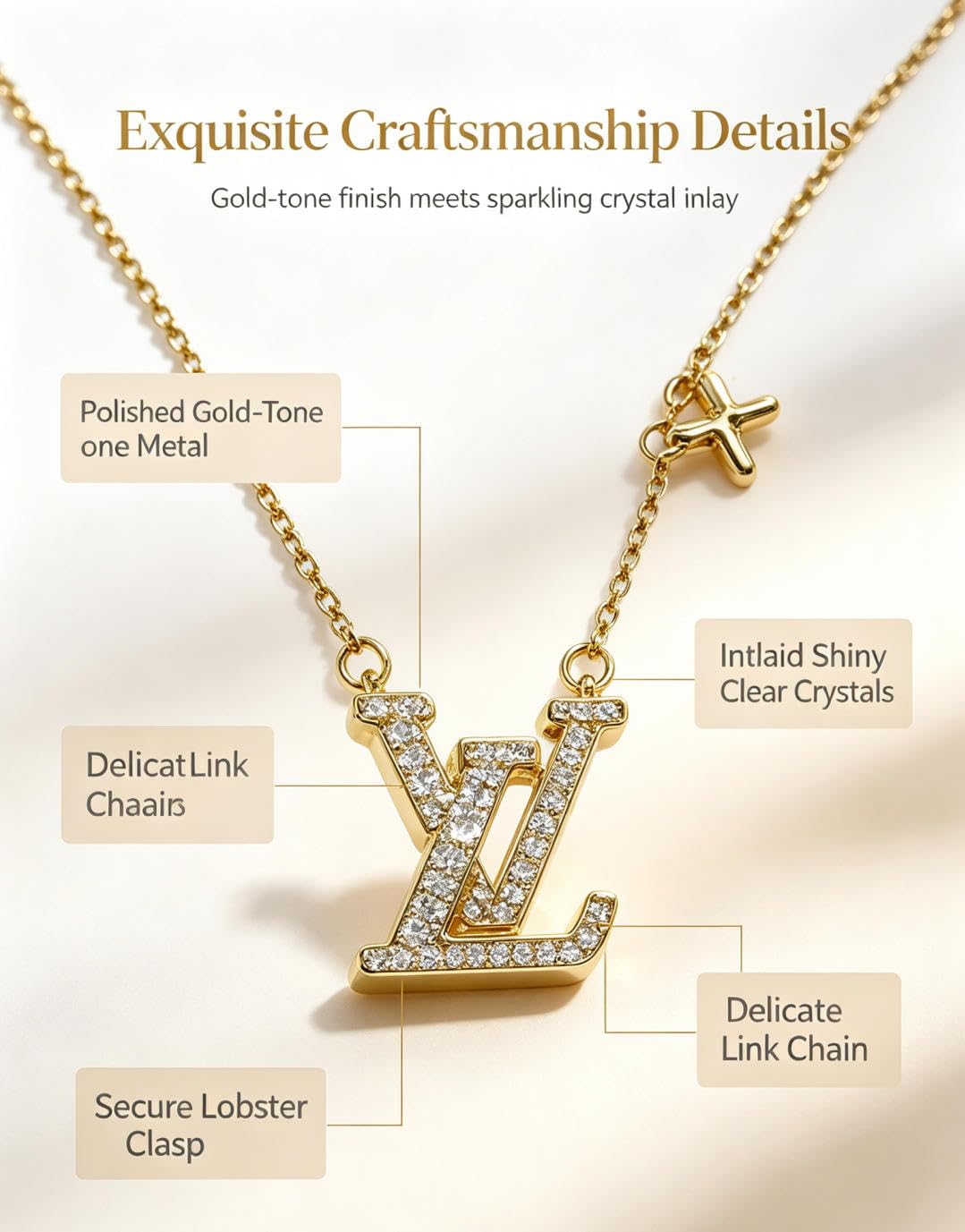 Iconic Necklace with Crystal Monogram Pendant - HILACE Official Imagery - 5