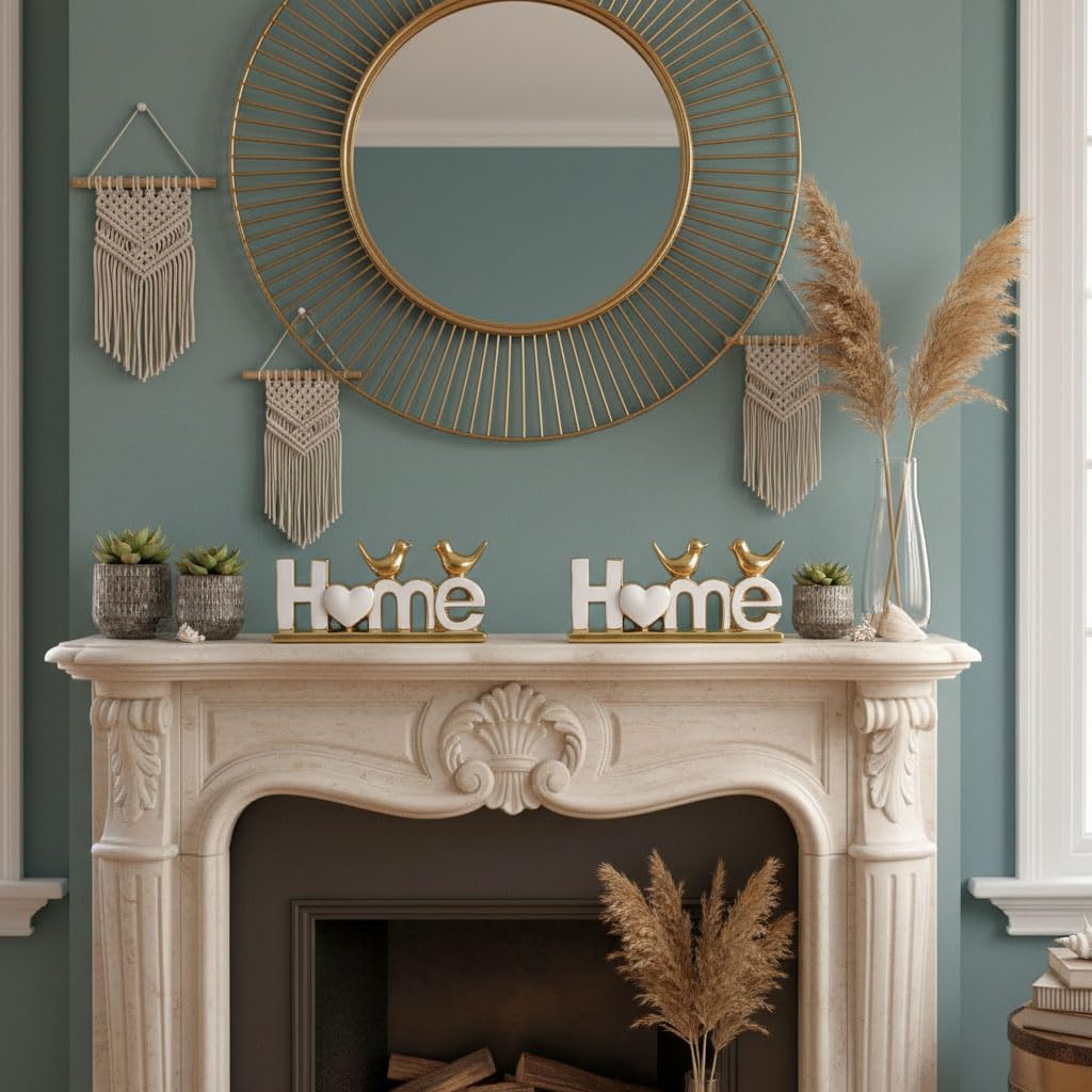 Ceramic Home Letter Sign with Bird Statues Modern White Gold - GAOSHENG Official Imagery - 3