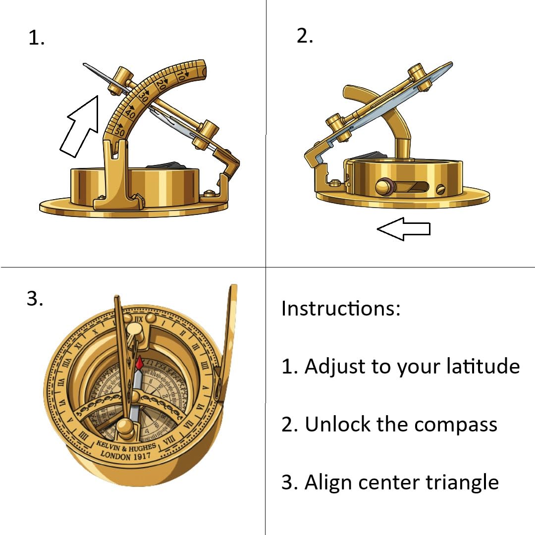 KYNG Antique Brass Sundial Compass Clock Nautical Decor Maritime Pocke - View 5