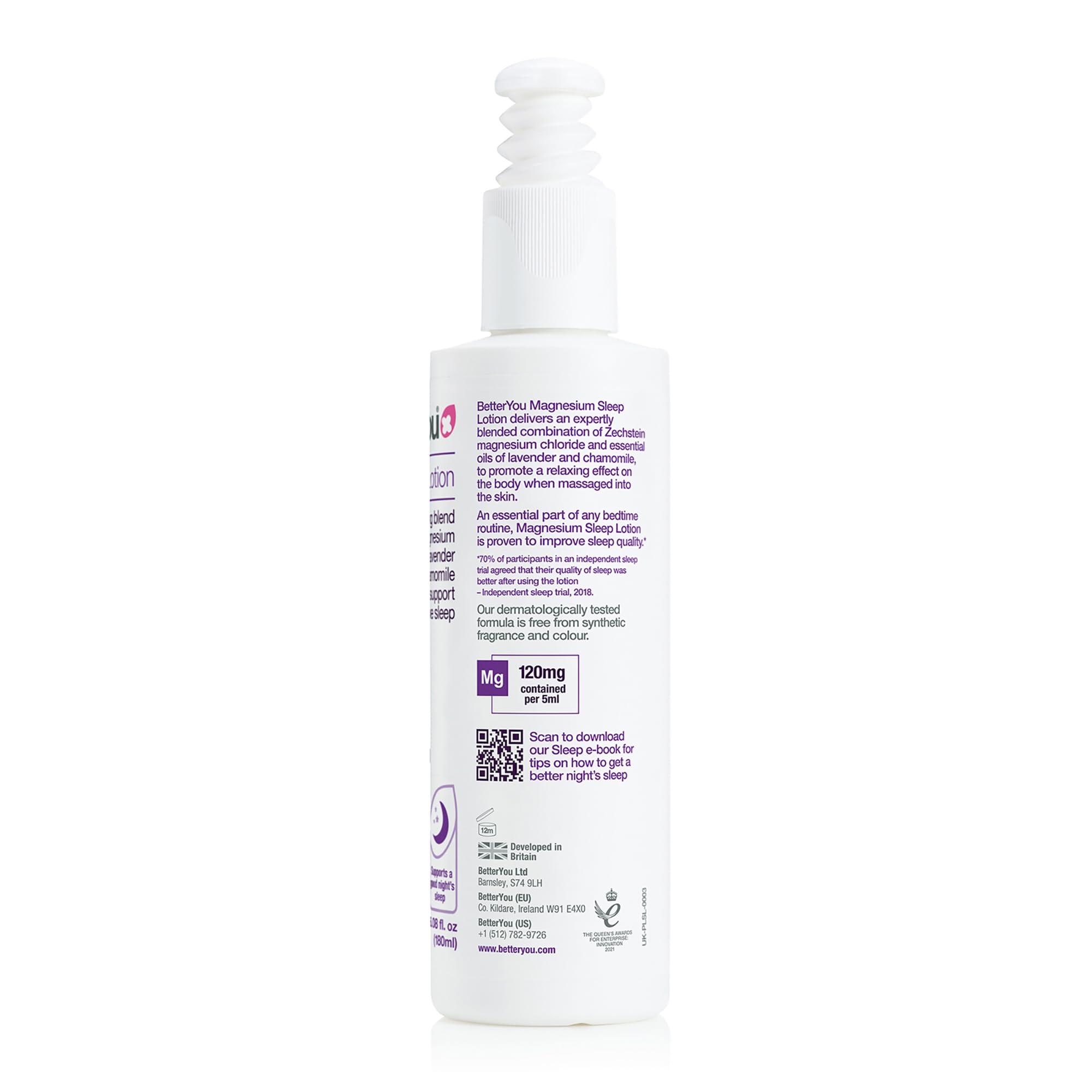 BetterYou Magnesium Sleep Body Lotion with lavender and chamomile, relaxing magnesium moisturizer for sore muscle relief, 6.08 oz.