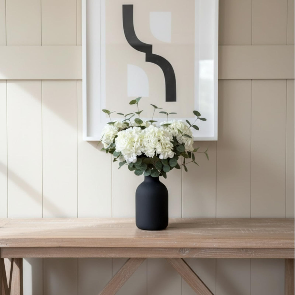 Real Touch White Faux Hydrangea And Eucalyptus Floral - RyddeligHome Official Imagery - 8