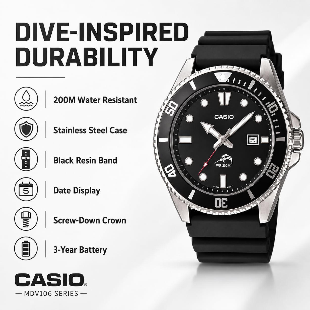 Casio MDV106 Series | Unisex Analog Watch | 200M WR | Stainless Steel - View 4