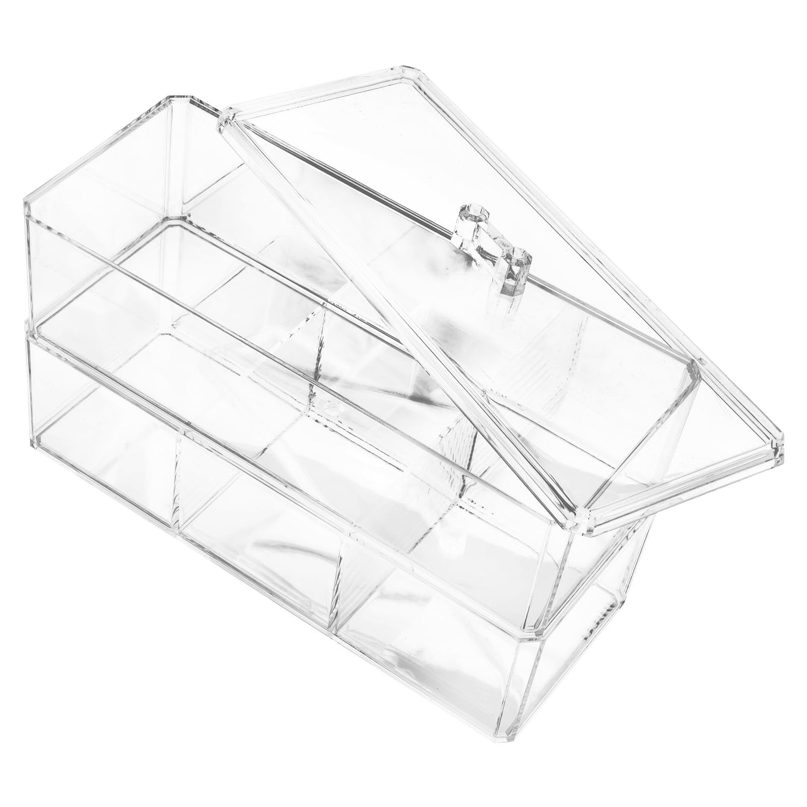 MAGICLULU 2-layer acrylic makeup puff and sponge organizer caddy with transparent compartments for beauty tools.