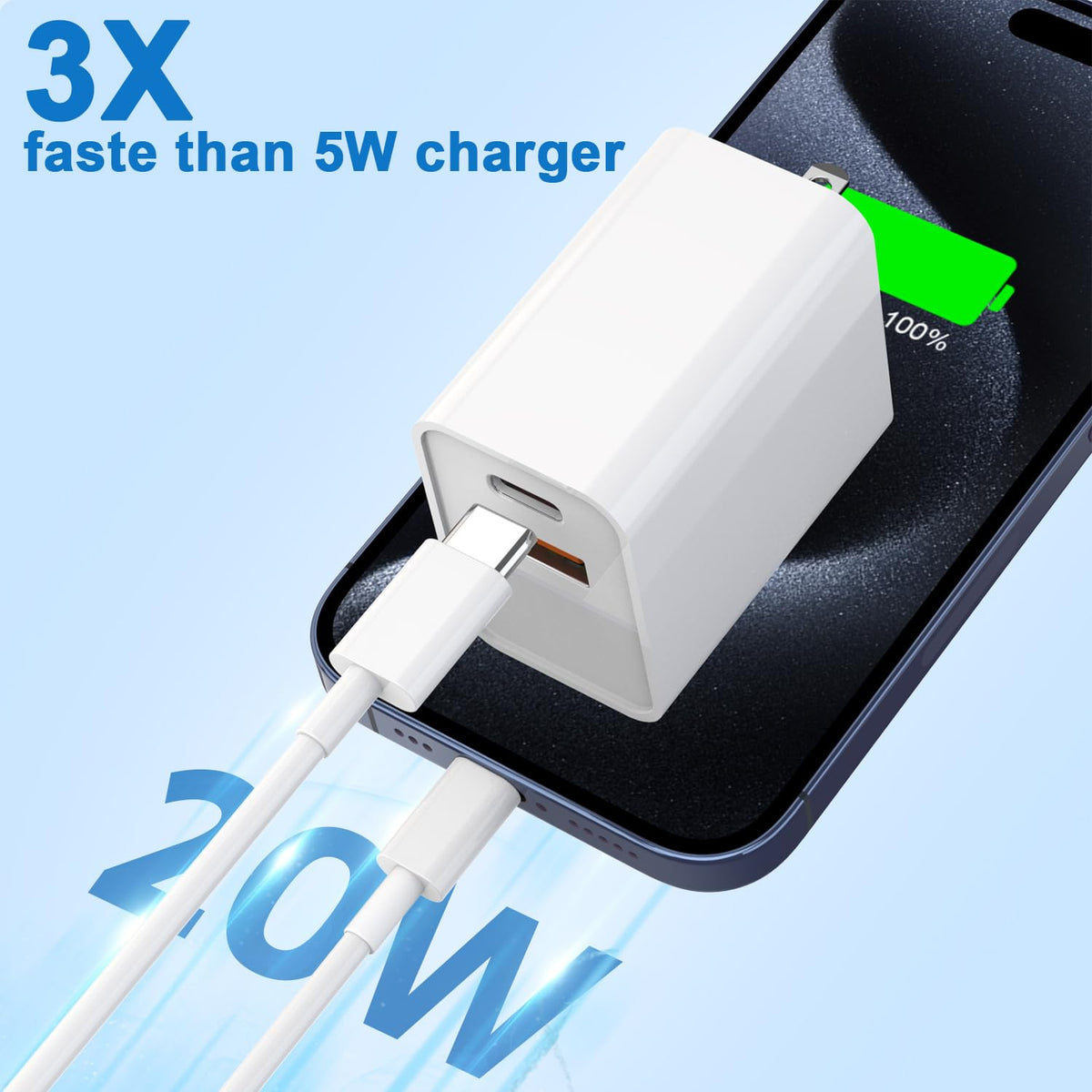 10FT iPhone 17 16e Fast Charger 2Pack 20W Dual Port USB C A - DelTucci Official Imagery - 5