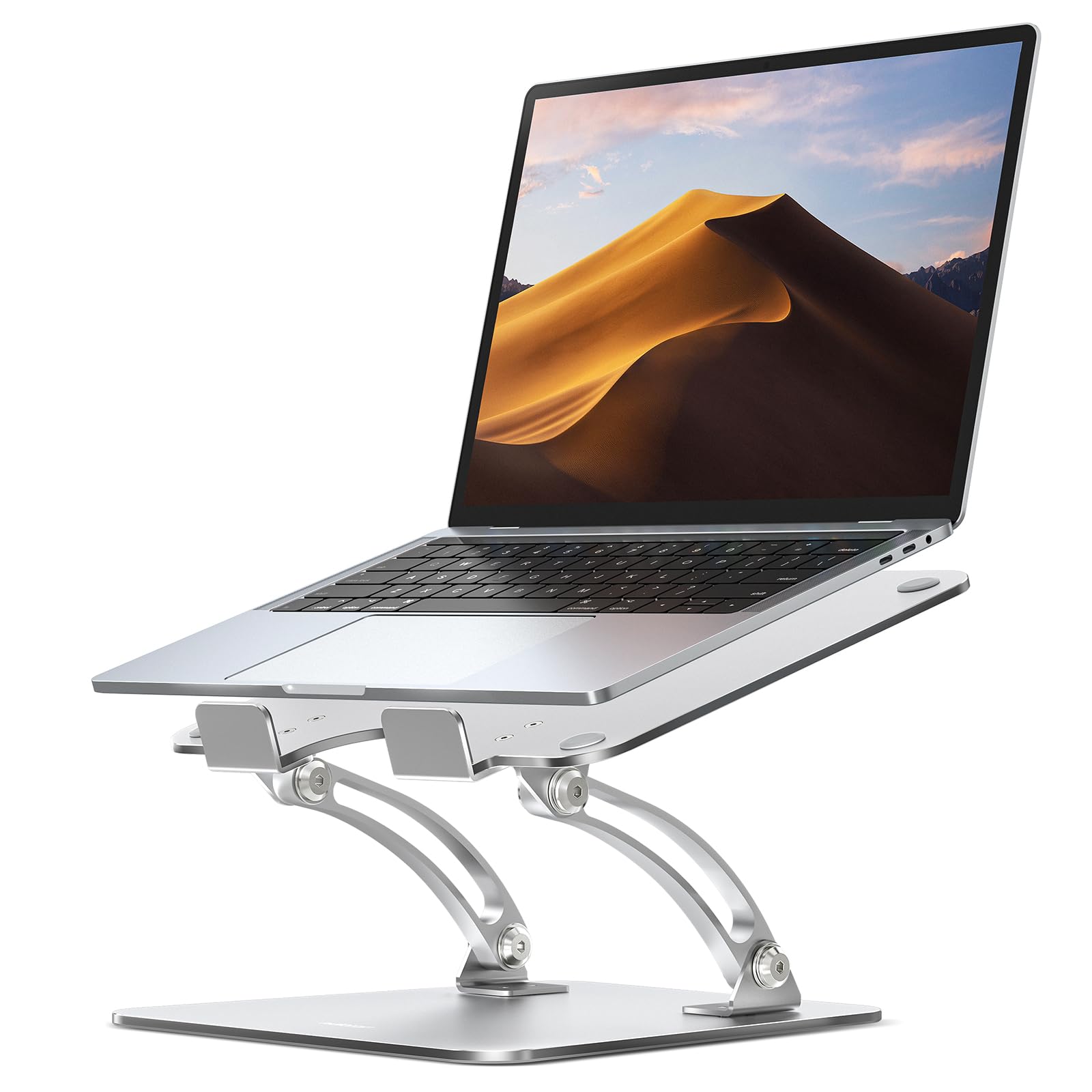 Nulaxy portable ergonomic laptop stand with adjustable height, heat vent, foldable design, suitable for Mac 10-17 inch laptops.