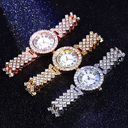 Women Diamond Watchs Luxury Fashion Ladies Bangle Bracelet Set - Product Imagery