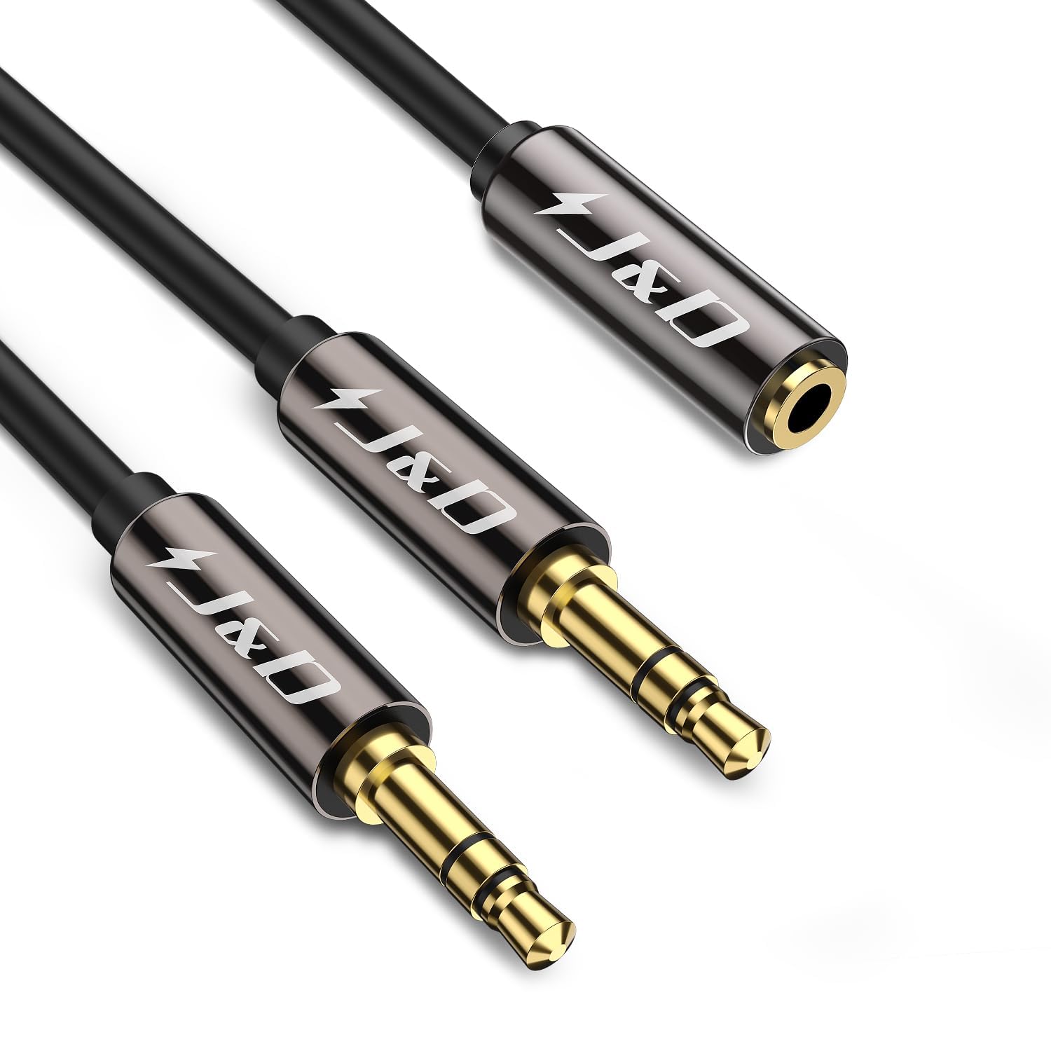 J&D 1/8 Inch TRS Stereo Y Splitter Cable, Gold Plated Copper Shel by J&D - Angle View 2