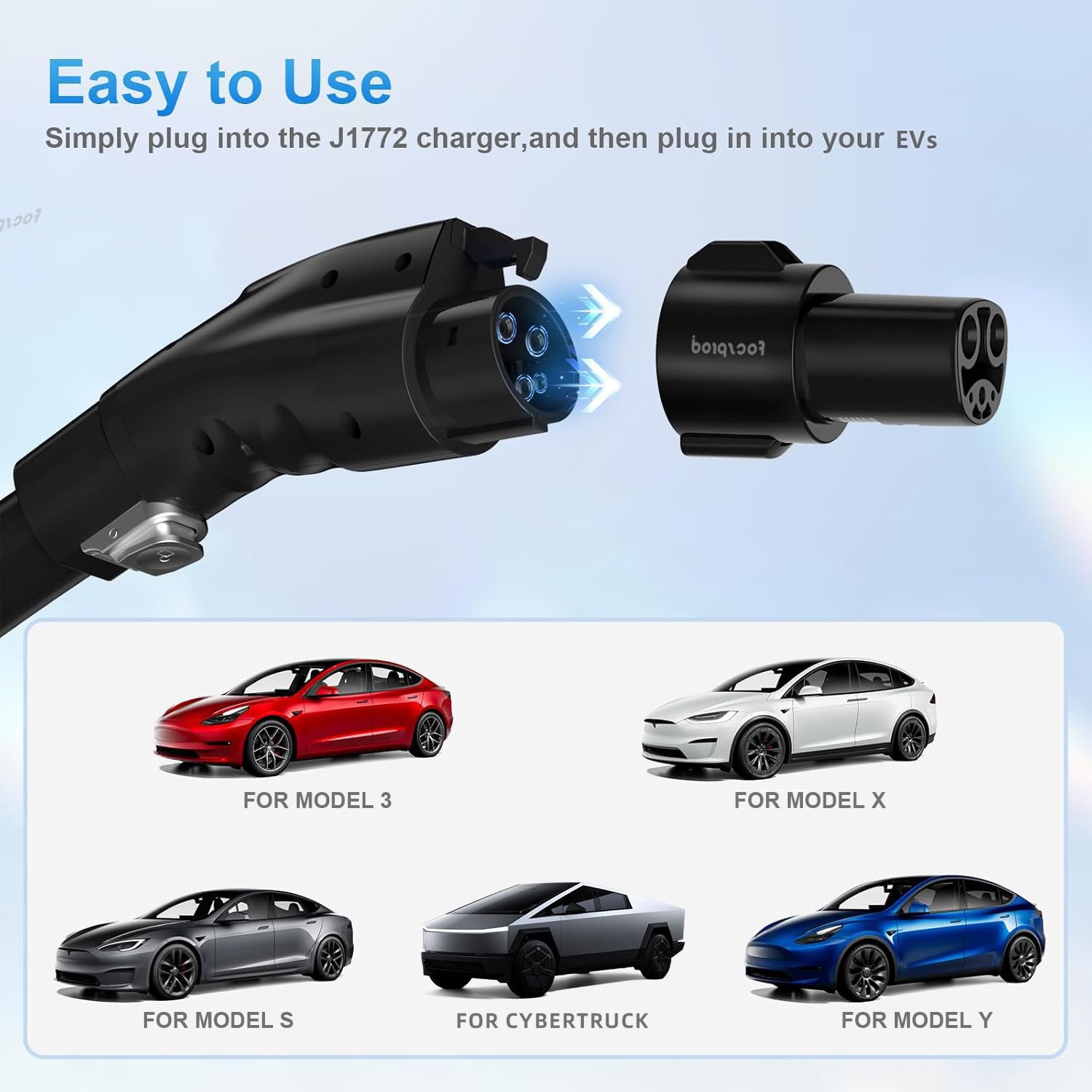 FOCSPROD J1772 to Tesla Charger Adapter, Max 80A 250V Fast Charging J1772 to - FOCSPROD Official Product View 6