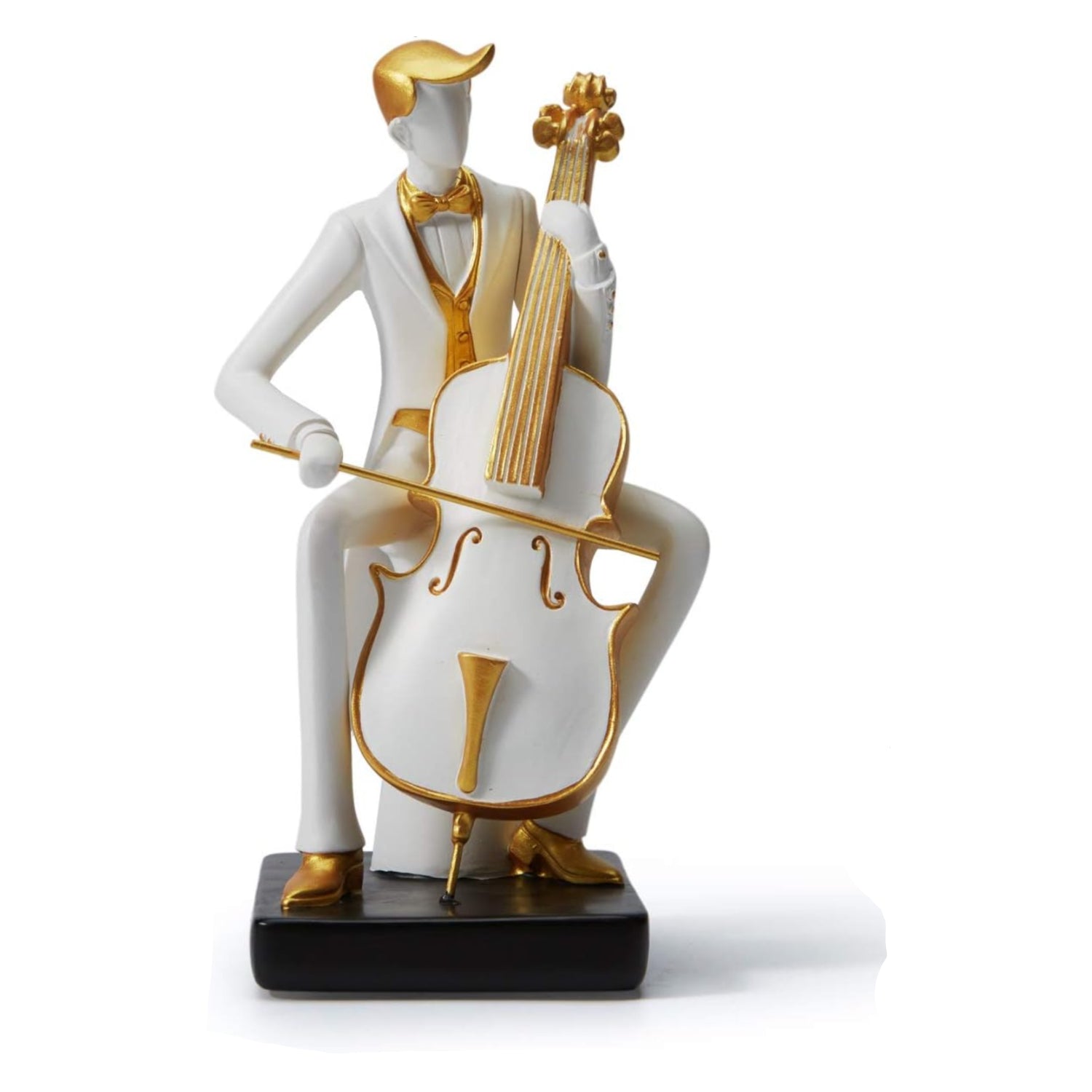 HAUCOZE musician figurine sculpture featuring a cellist playing the cello, with a piano in the background, decorative music decor piece
