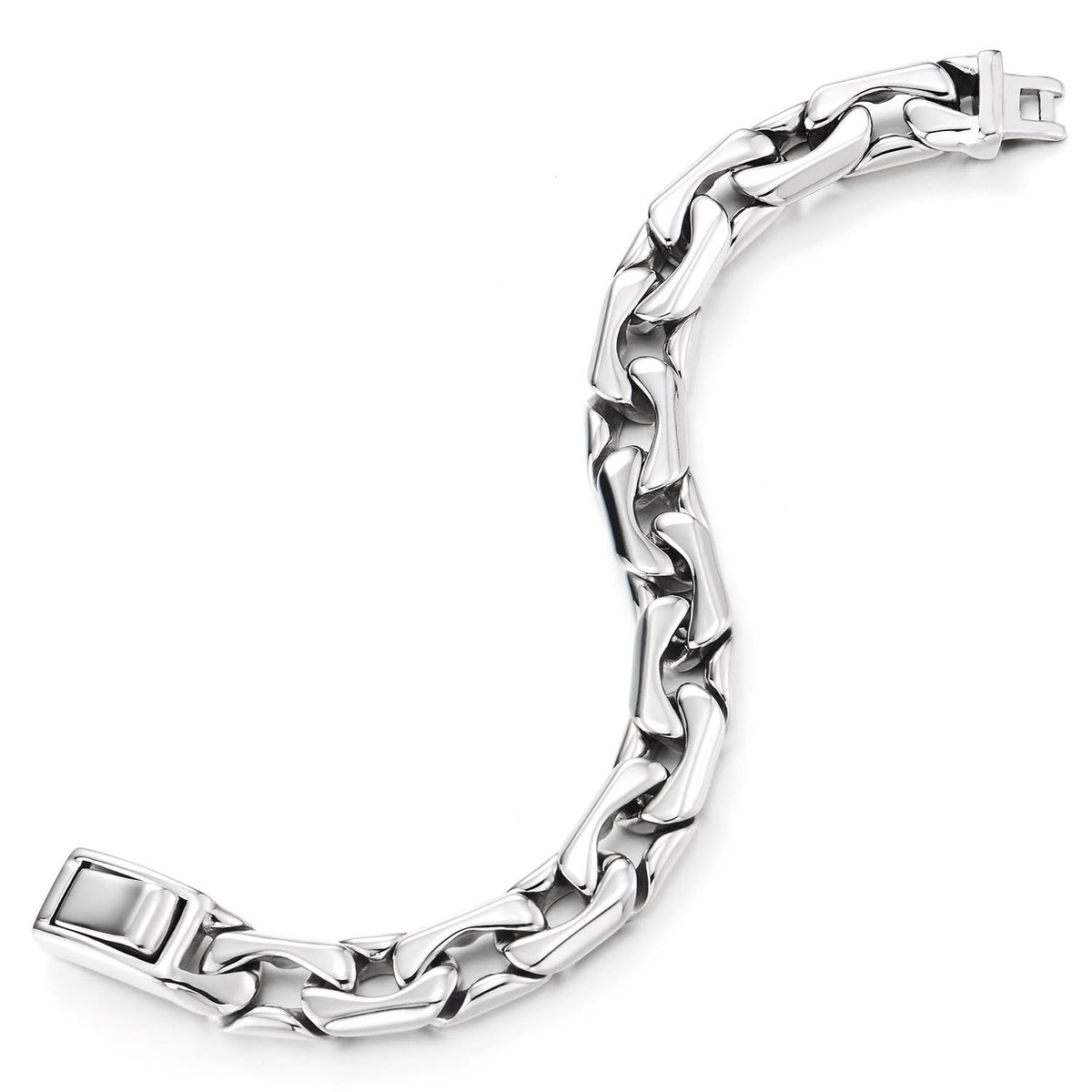 COOLSTEELANDBEYOND Men s Polished Steel Link Bracelet Modern - COOLSTEELANDBEYOND Official Imagery - 6