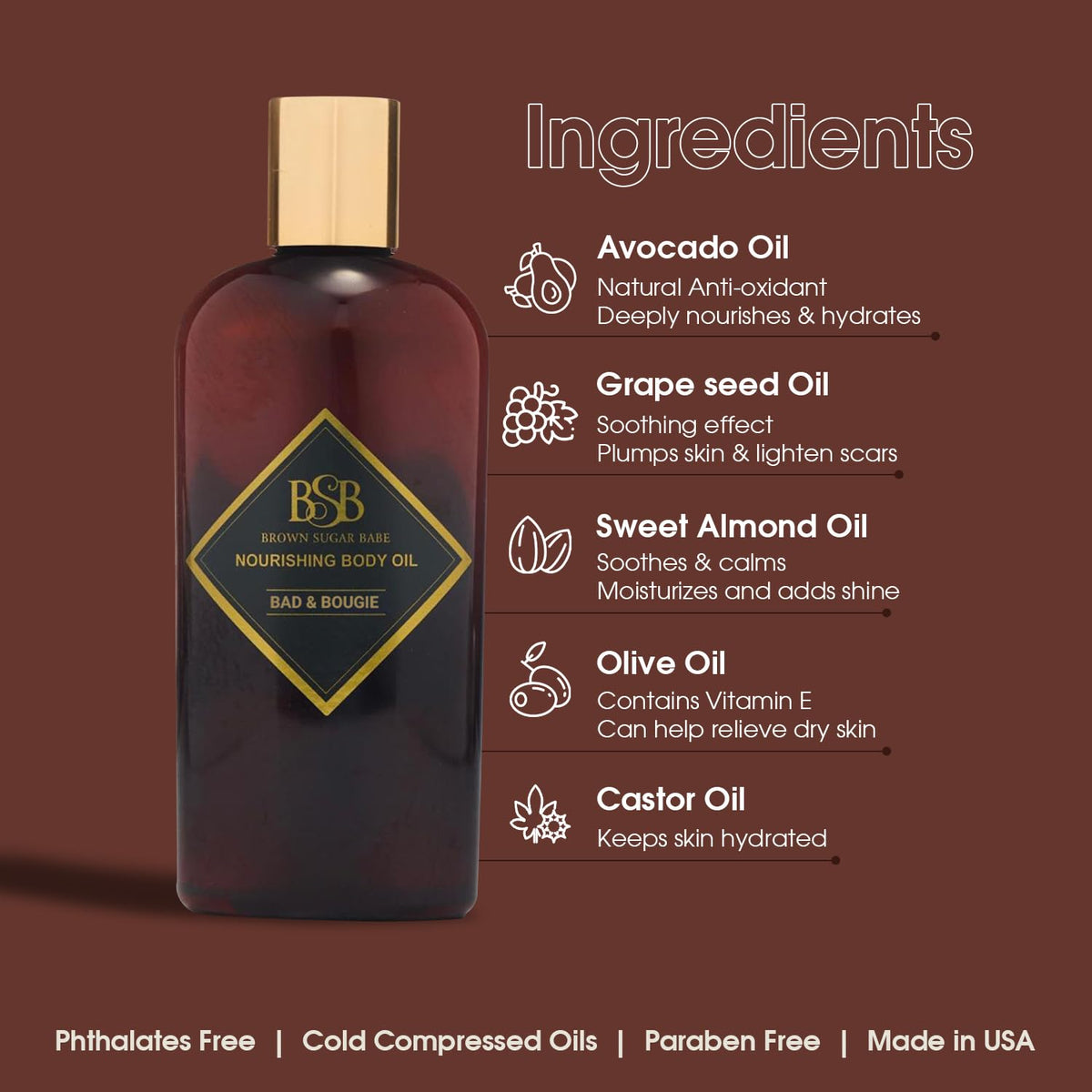 Bad and Bougie Body Oil Grape Seed and Sweet Almond - Brown Sugar Babe Official Imagery - 4