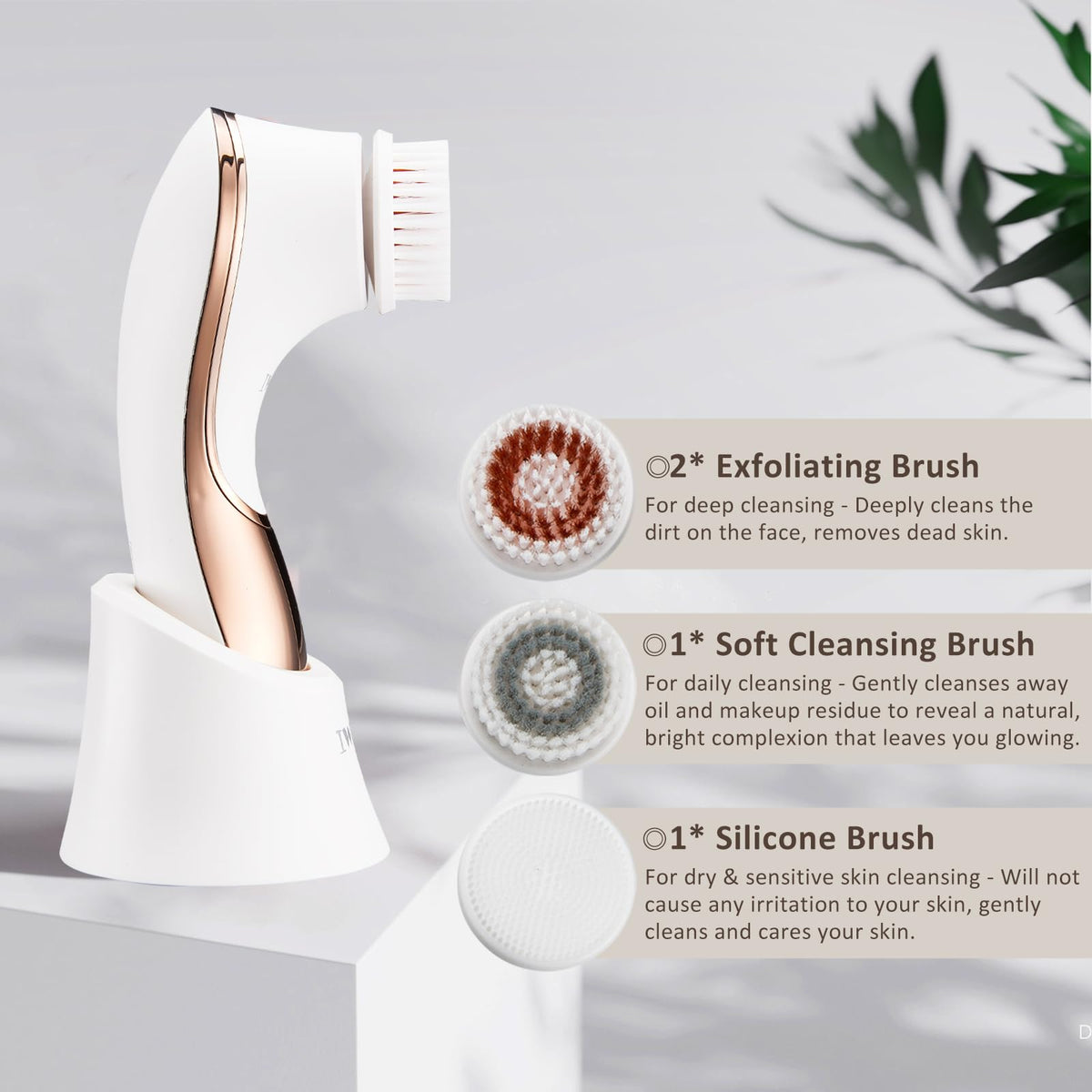 Facial Cleansing Brush Electric Face Scrubber with 4 Brush - IWEEL Official Imagery - 4