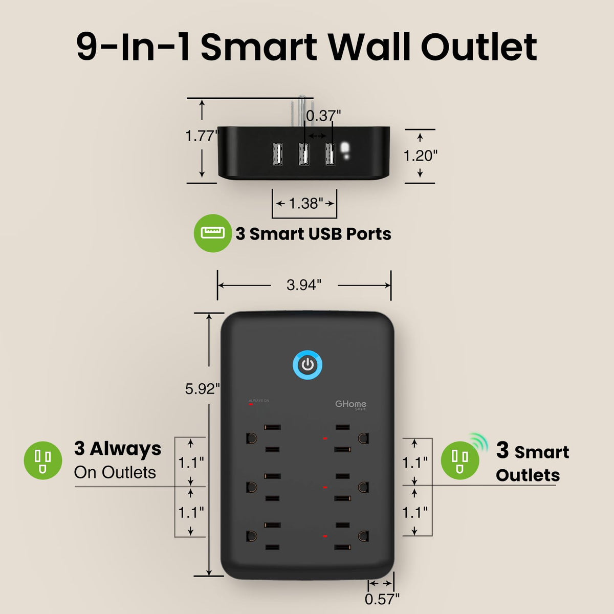 GHome Smart Plug Outlet Extender Smart Power Strip with 3 - GHome Smart Official Imagery - 3