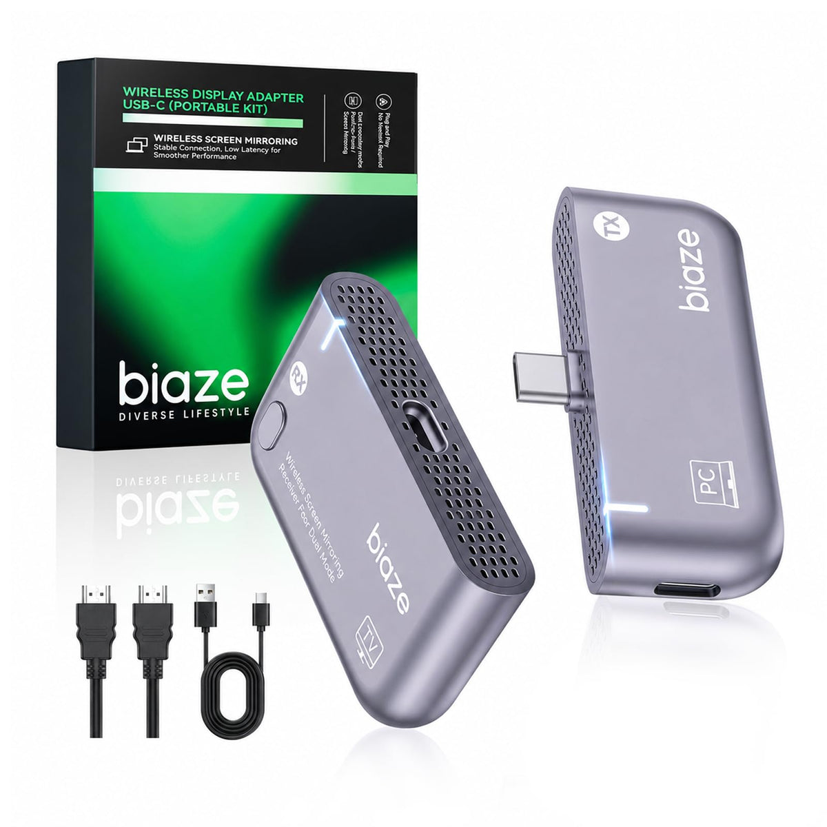 Wireless HDMI Transmitter and Receiver USB C 165FT 50M Plug - biaze Official Imagery - 1