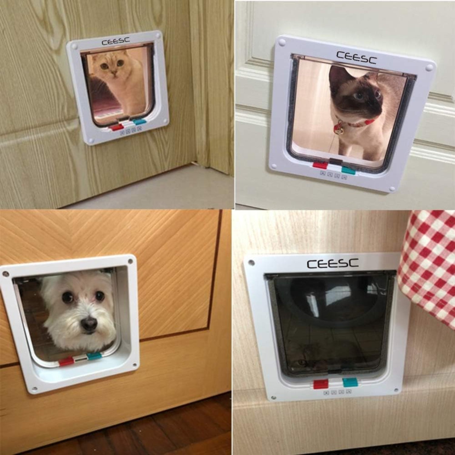 CEESC extra large white cat door with weatherproof design, outer size 11x9.8 inches, suitable for large cats.