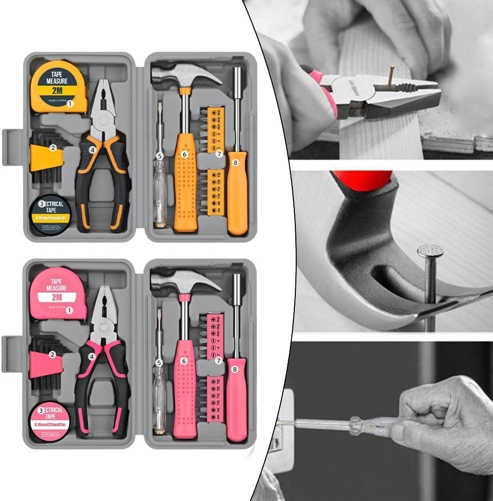 24 Piece Home Tool Set with Hex Wrenches Tape Measure Wire - Premium Selection Official Imagery - 3