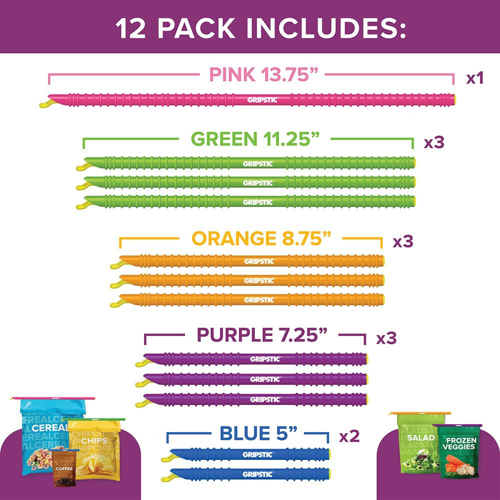 GripStic 12 Pack Assorted Food Bag Sealers Reusable Chip - GripStic Official Imagery - 4