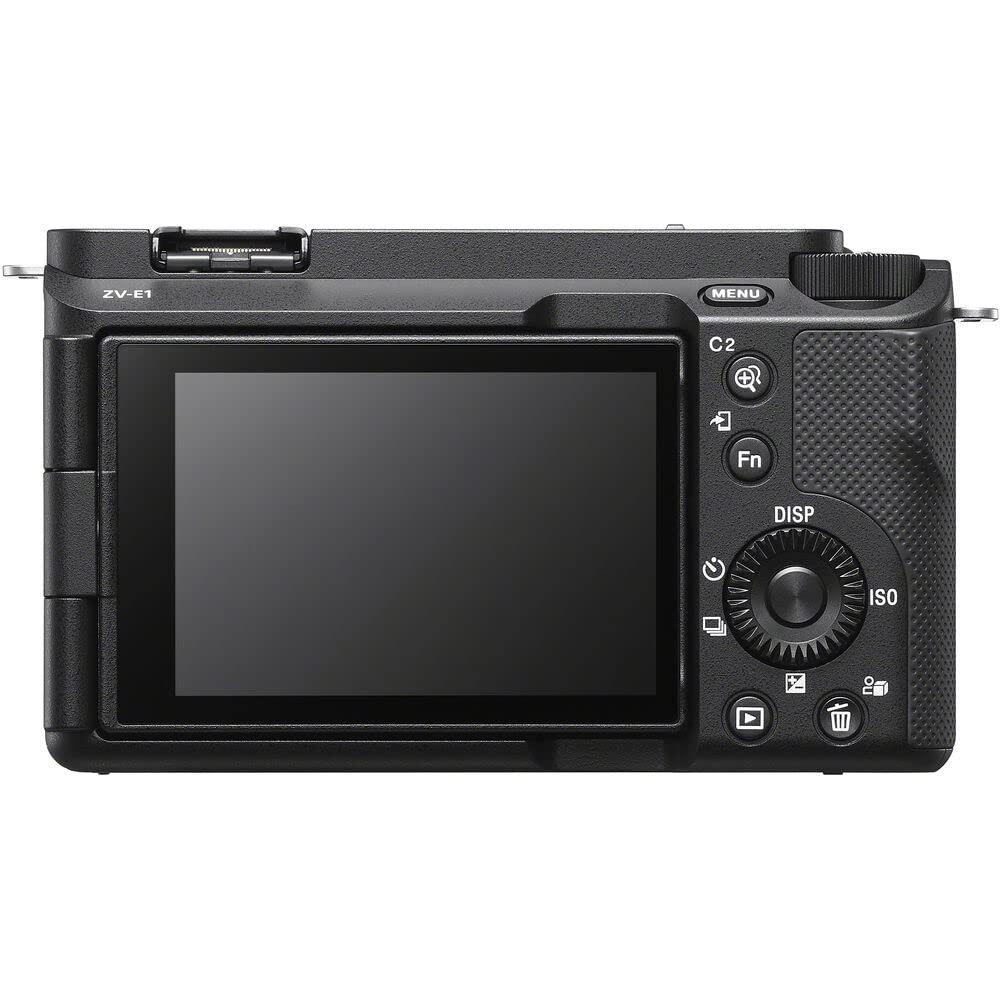Sony Alpha ZV-E1 Full-Frame Vlog Mirrorless Lens Camera (Black) (ILCZVE1/B) + Case + 64GB Card + Card Reader + Flex Tripod + Memory Wallet + Cleaning Kit (Renewed)