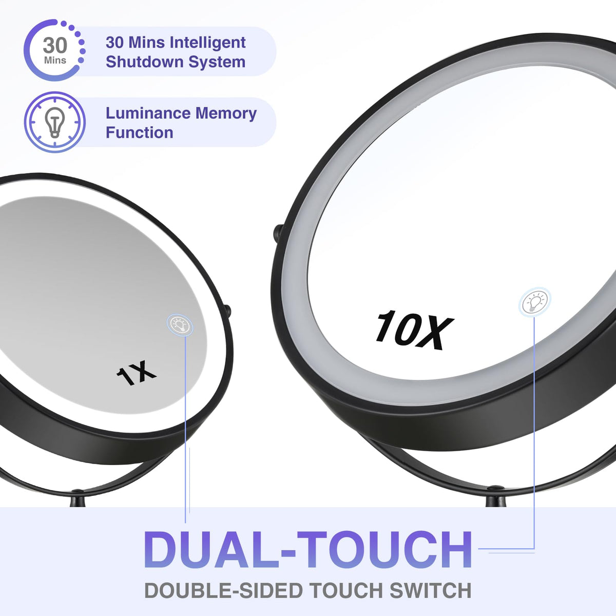 Rechargeable Wall Mounted Makeup Mirror 8 5 inch Double - VORREMIRR Official Imagery - 3
