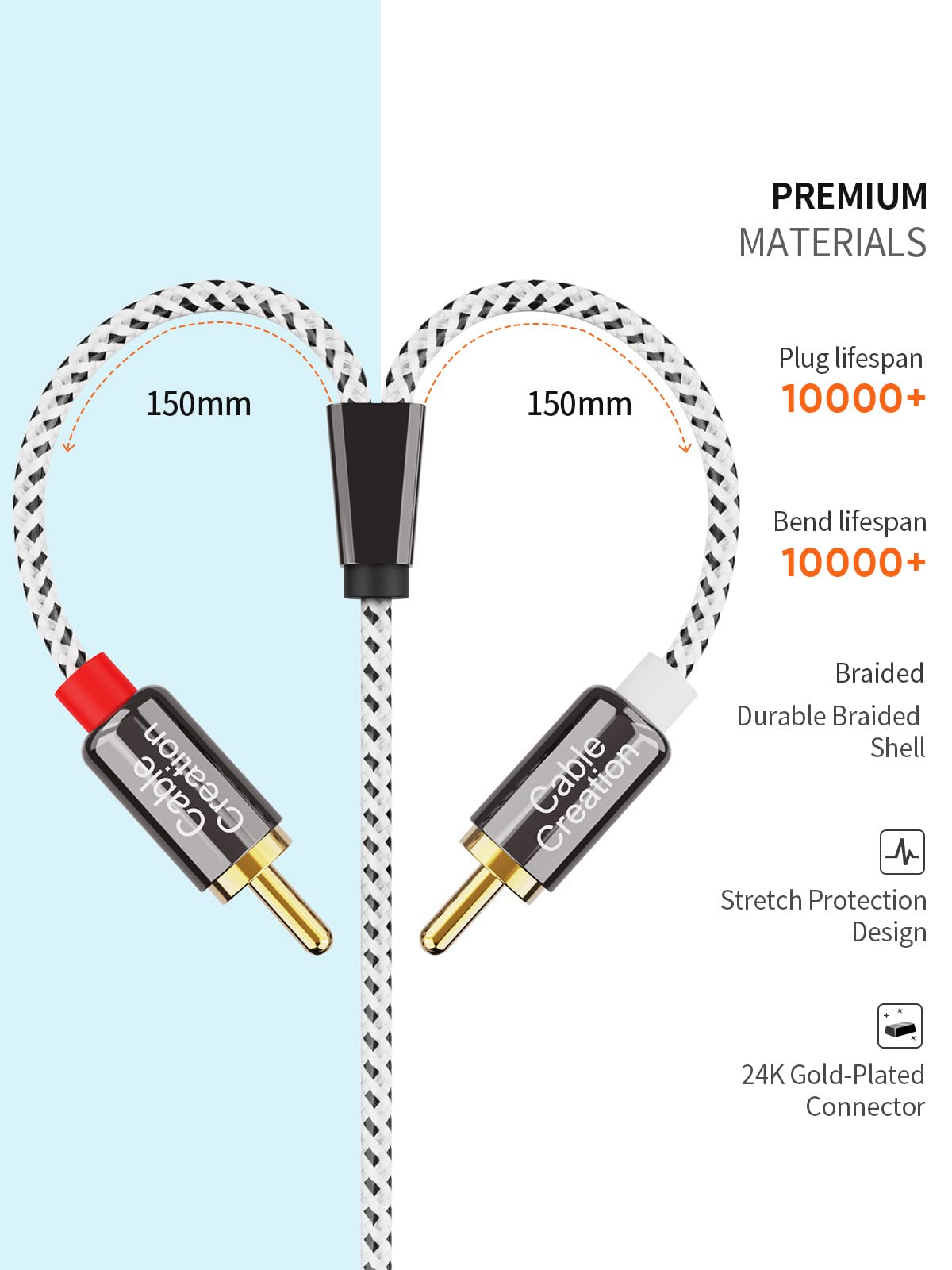 CableCreation 3.5mm to RCA Cable 10FT, Angle 3.5mm to 2RCA Audio - CableCreation Official Product View 7