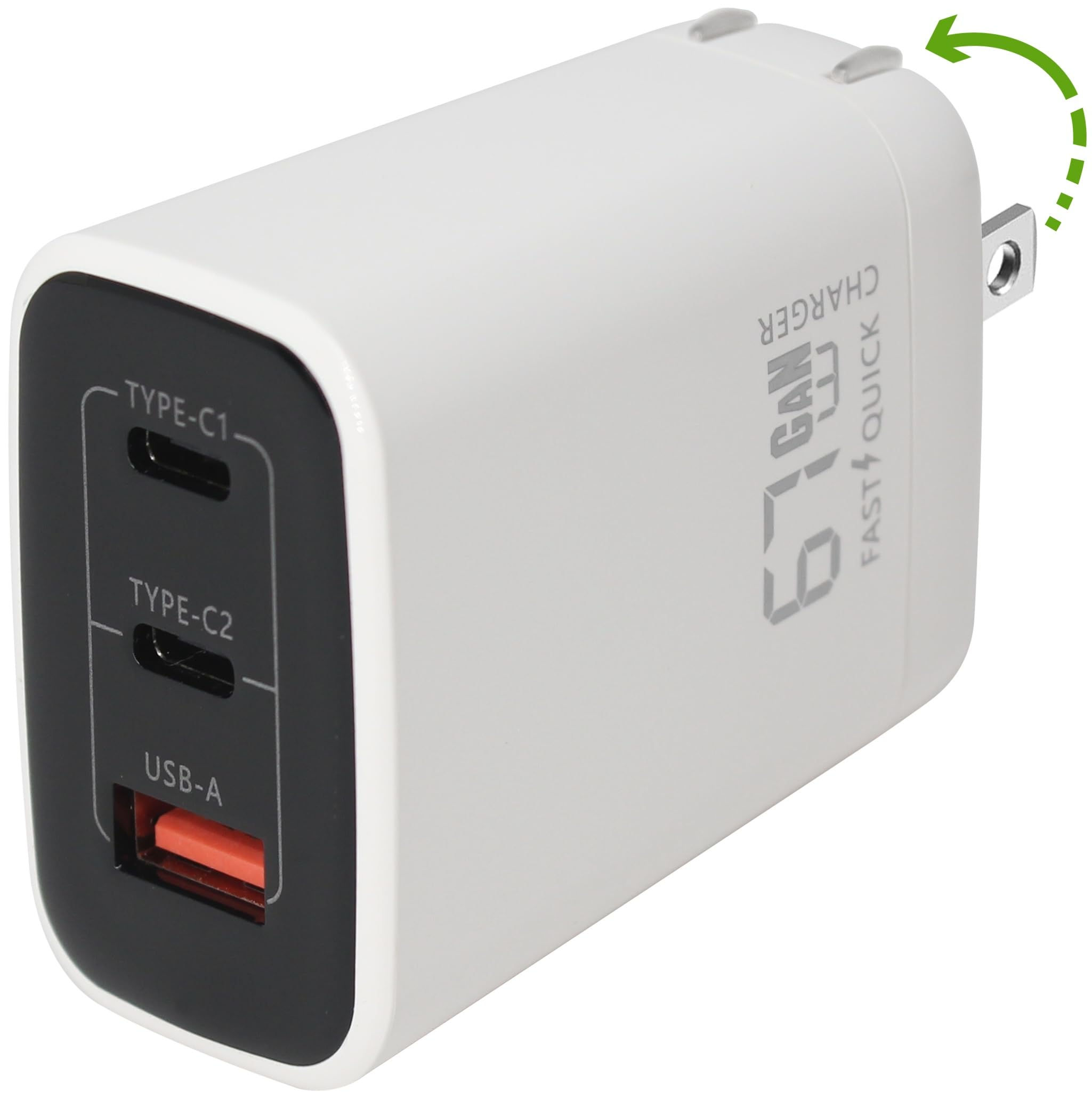 Fast 67W Dual USB-C Plus USB-A Charger - GaN Power Delivery - Fast Compact Power Adapter for Laptops, Smart Phones, Tablets and Thousands of Other Devices (White, 67W)
