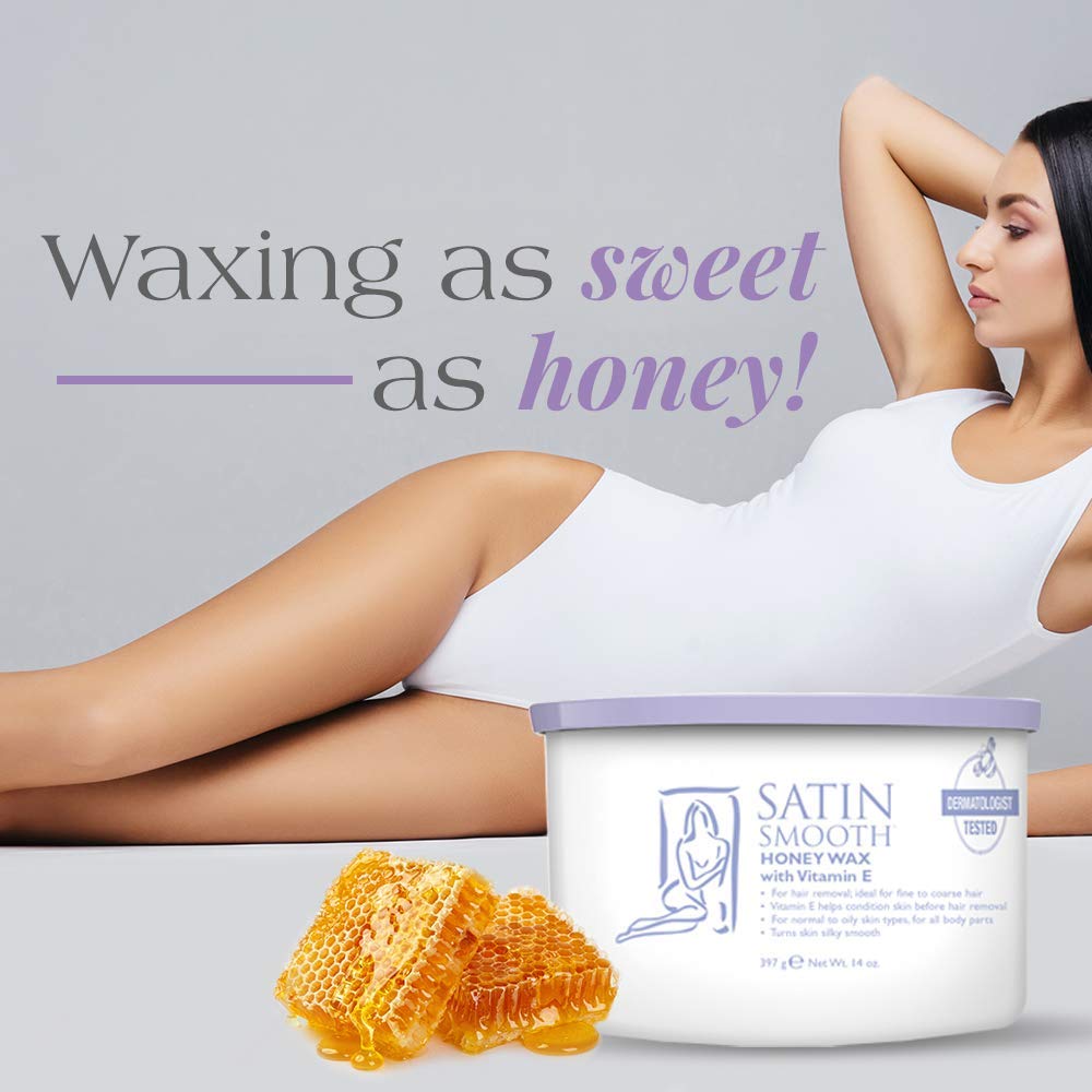 Satin Smooth Honey Wax with Vitamin E, Hair Removal Wax for Sensitive Skin, Full Body Waxing, Ideal for Coarse and Medium Hair, 14oz - SATIN SMOOTH Official Product View 3