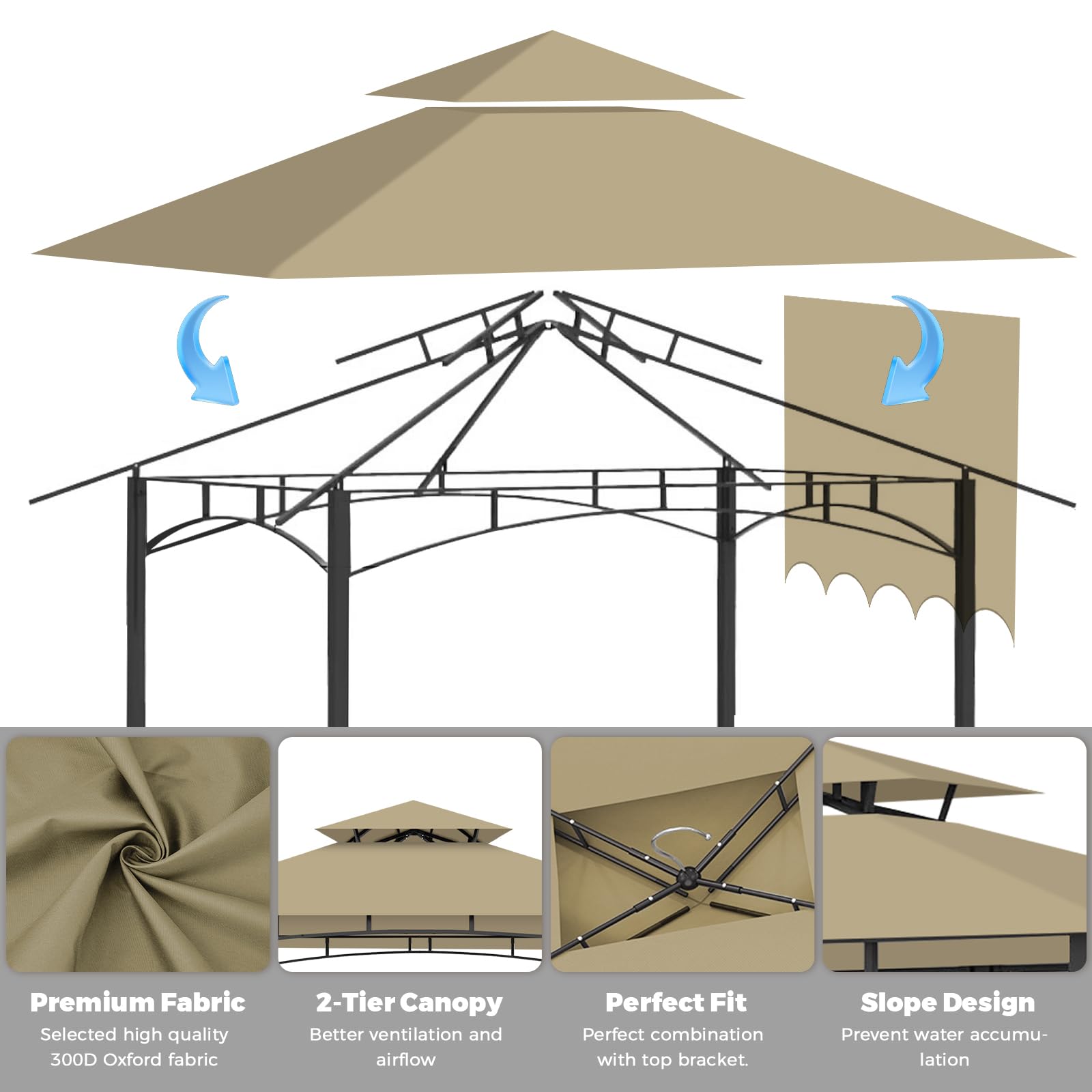 Iheqard 5' x 11' grill gazebo replacement canopy top, outdoor BBQ gazebo cover with durable fabric and weather-resistant design.